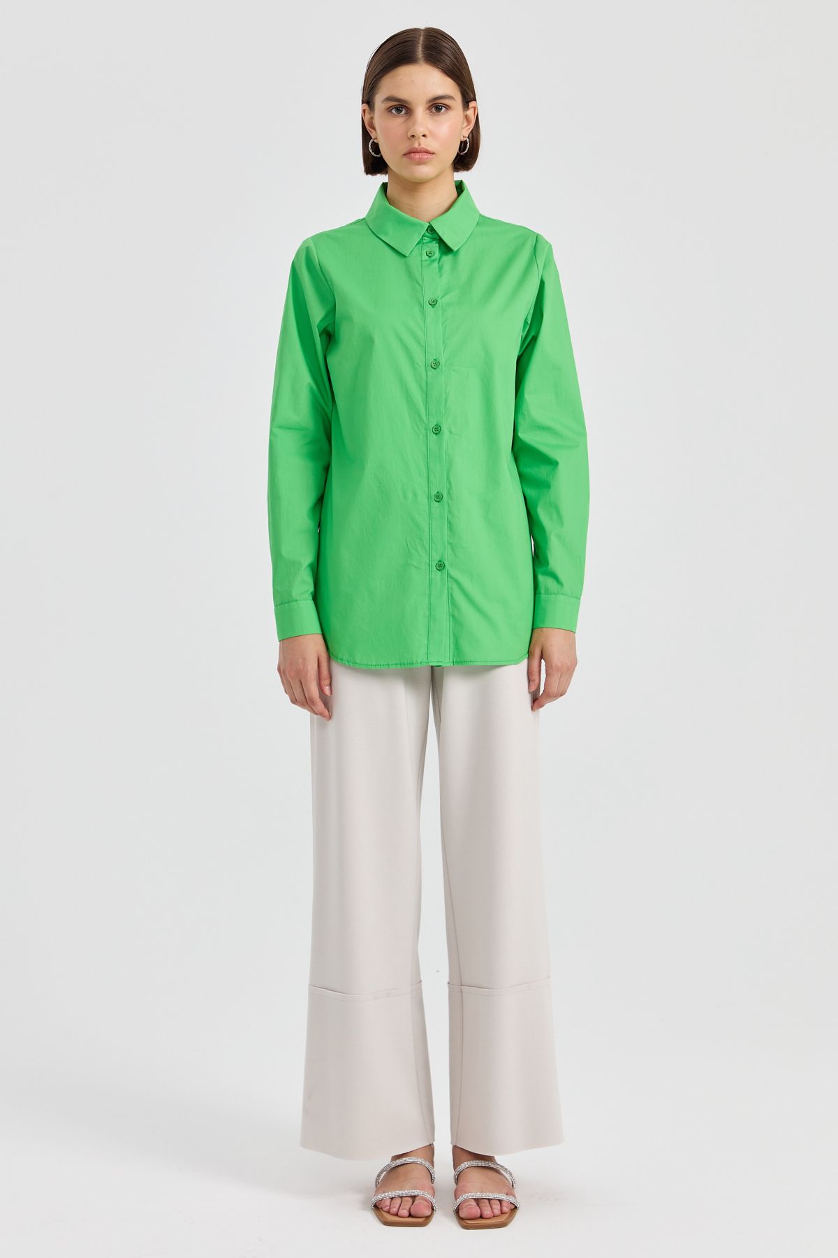 Nihan Poplin Gömlek Tunik Benetton Yeşili