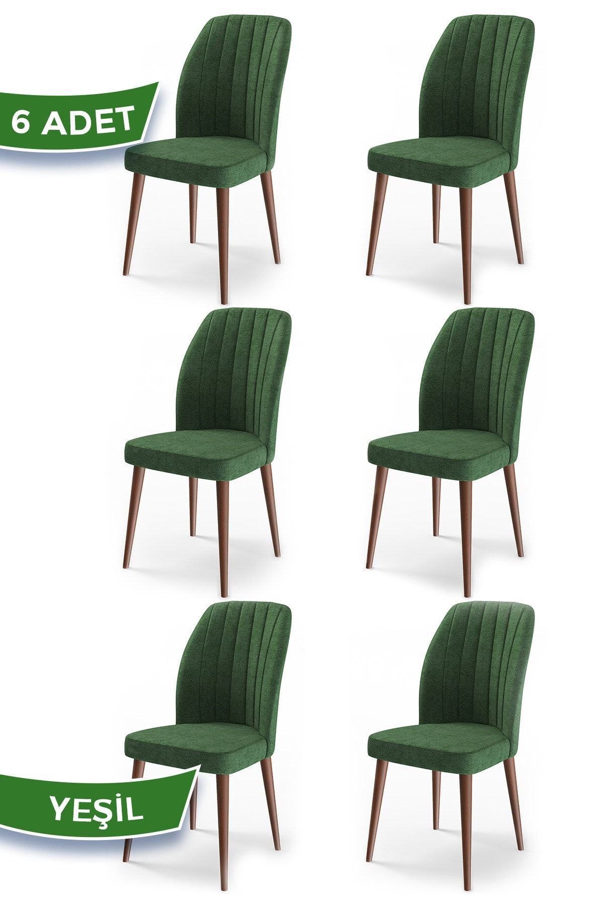 Canisa Concept Etra Serisi Ahşap Gürgen Ayaklı 1.sınıf 6 Adet Sandalye / Renk Yeşil Ayaklar Ceviz