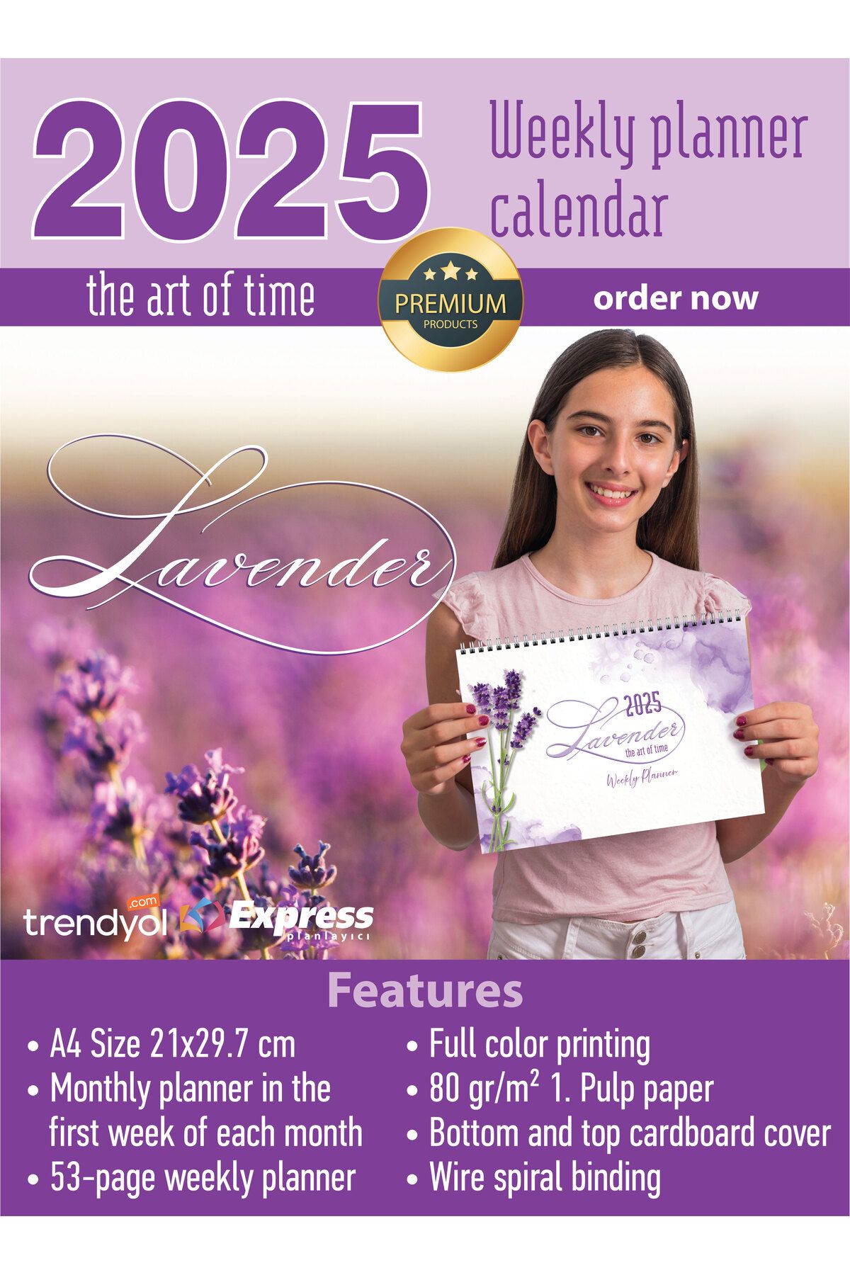 Express 2025 Calendar A4 Size Monthly and 53 Week Planner Lavender Fiyatı, Yorumları Trendyol