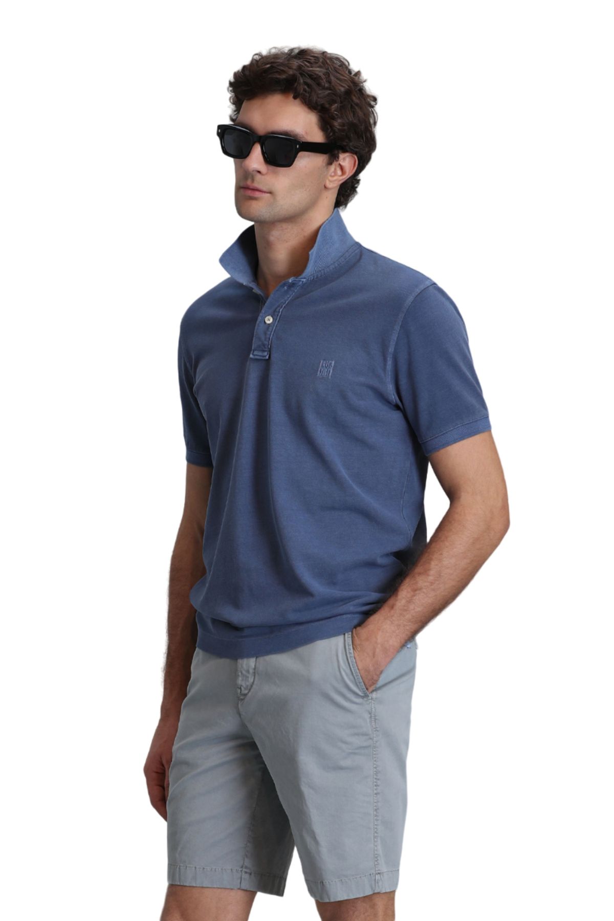 Lufian Polo Yaka Kısa Kollu Açık Lacivert Erkek %100 Pamuk T-Shirt 111040163