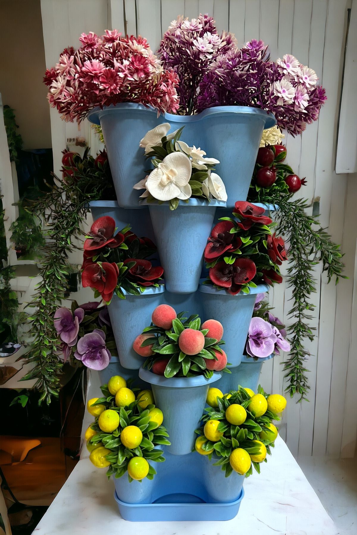 Arsimo 5 Katlı Şanslı Yonca Kule Saksı Seti | Çiçek Bitki Sebze Meyve Salon Mutfak Banyo Bahçe Saksı Seti