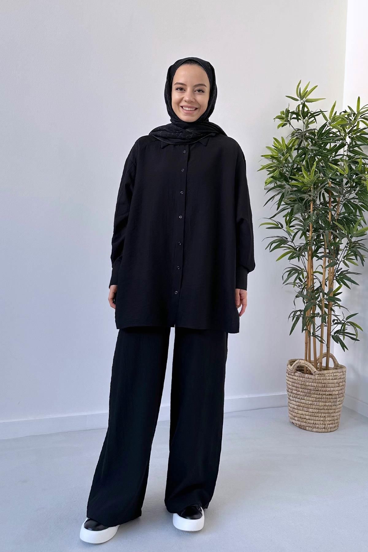 Ka Hijab Bol Paça Gömlek&Pantolon Takım - Siyah