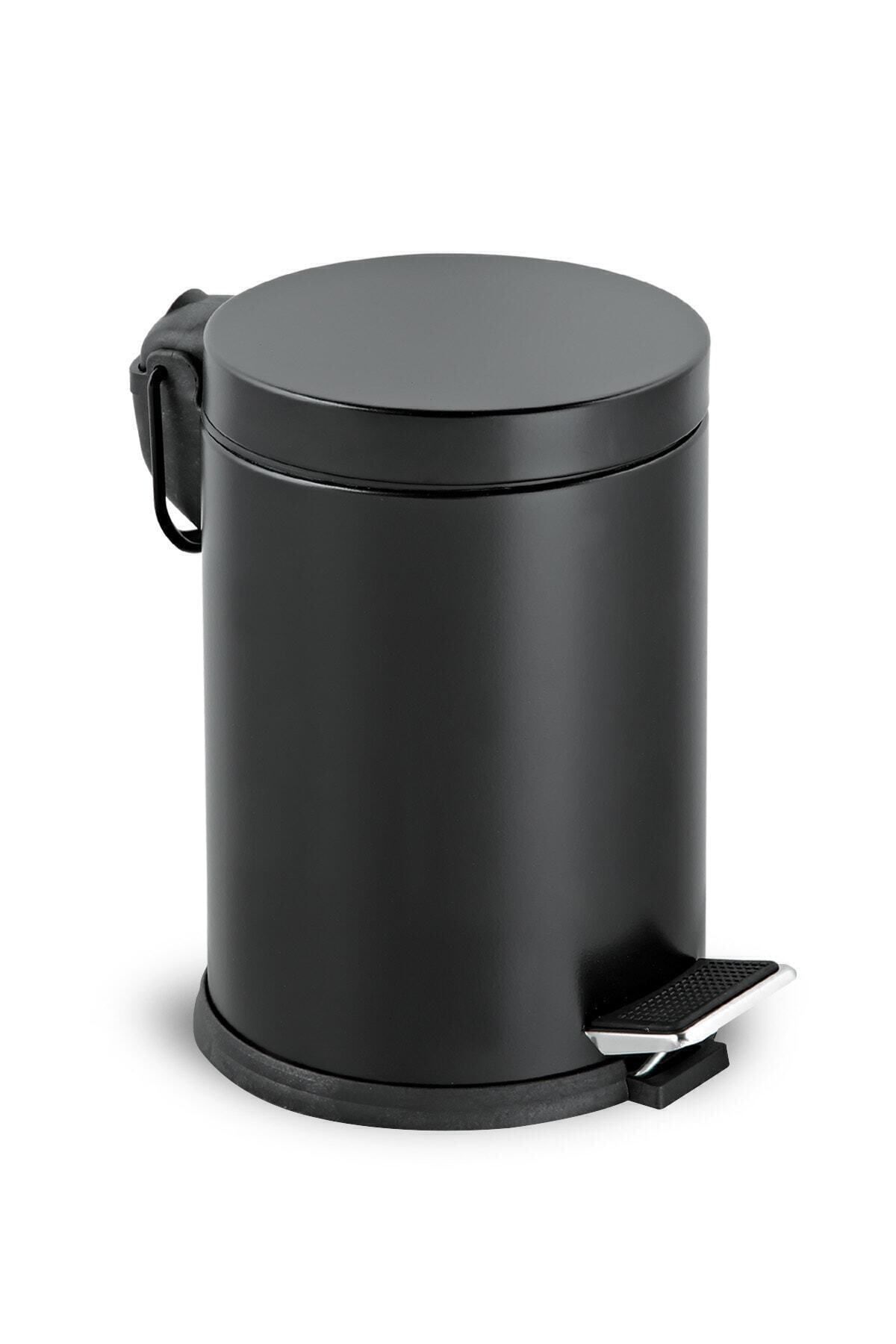 GörSeç Siyah Renkli Pedallı Metal 3 Litre Siyah Çöp Kovası Banyo Tuvalet Balkon Mutfak