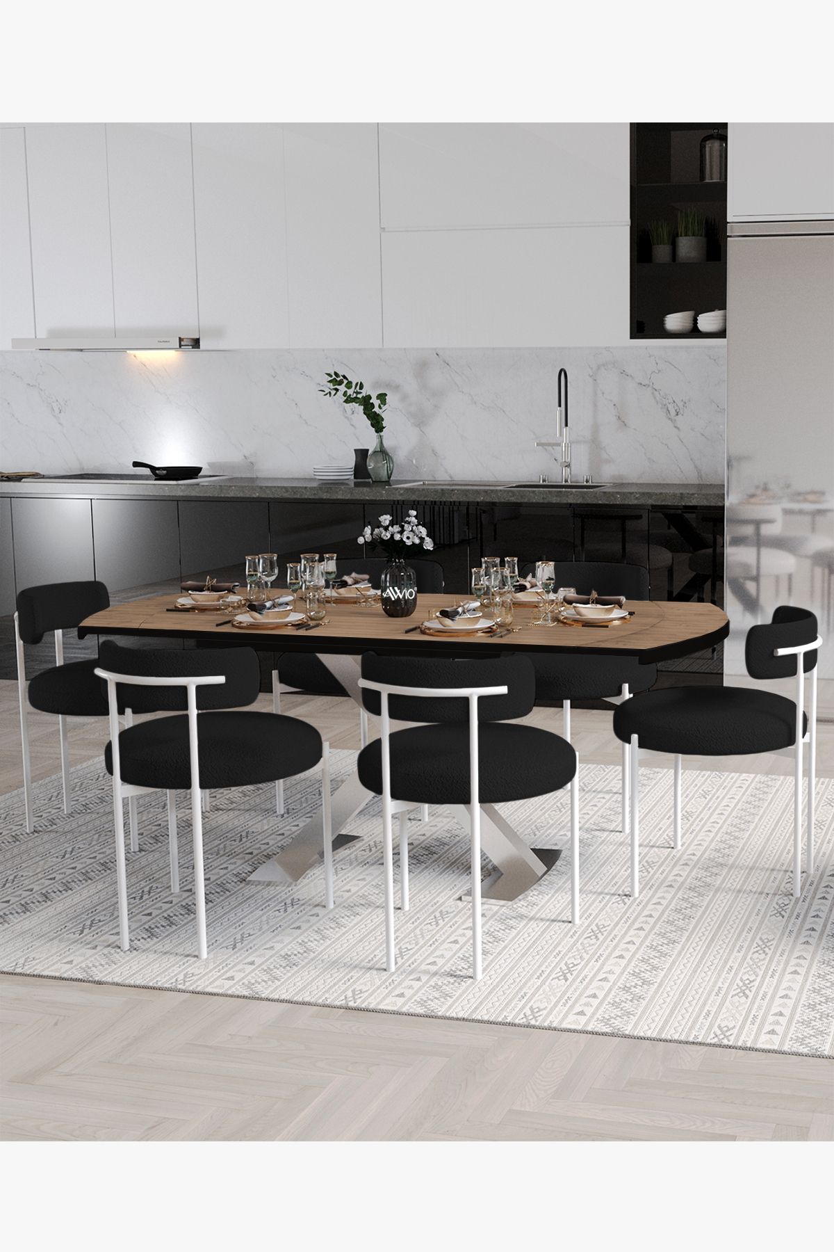 Avvio Wella Lak Panel 80x130 Açılır Yemek Masası Mutfak Masası 6 Kişilik Masa Sandalye Takımı