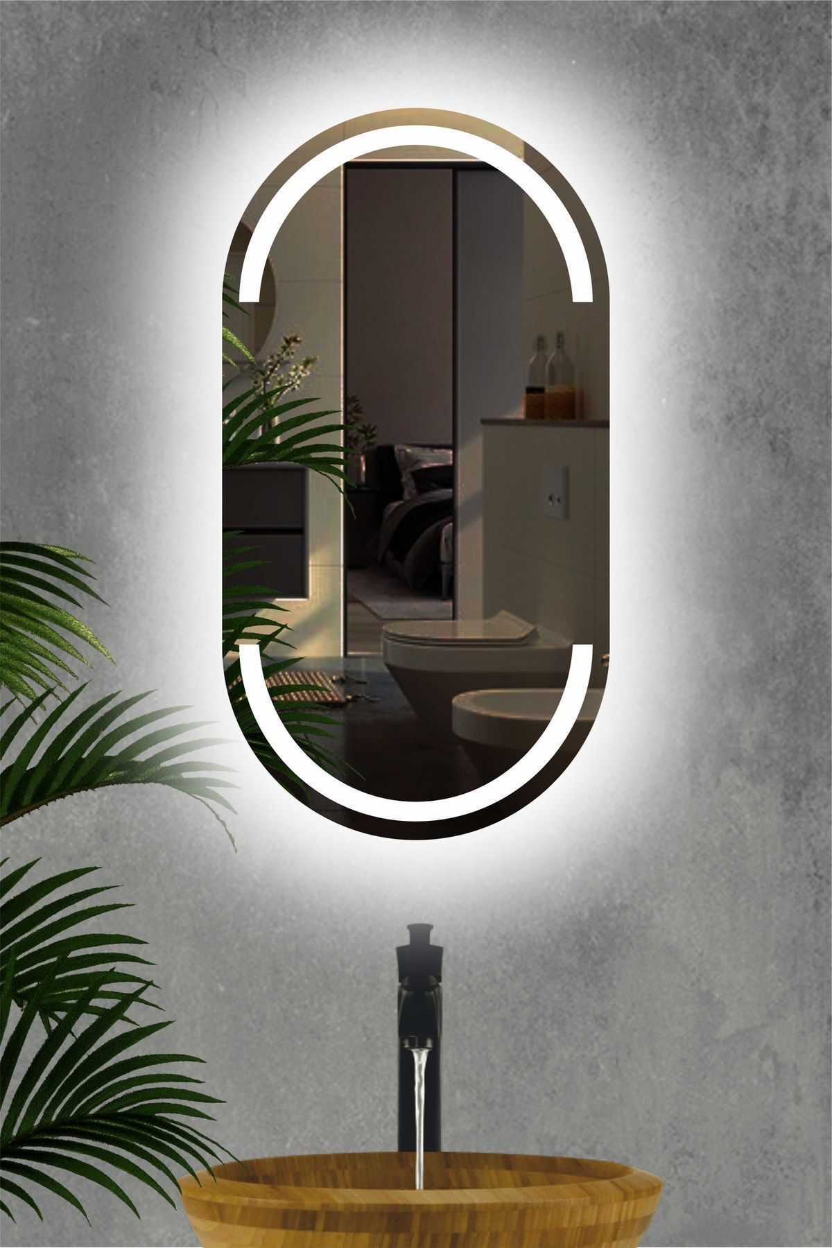KaraçamDekor Lazer Kumlamalı Ledli Oval Ayna