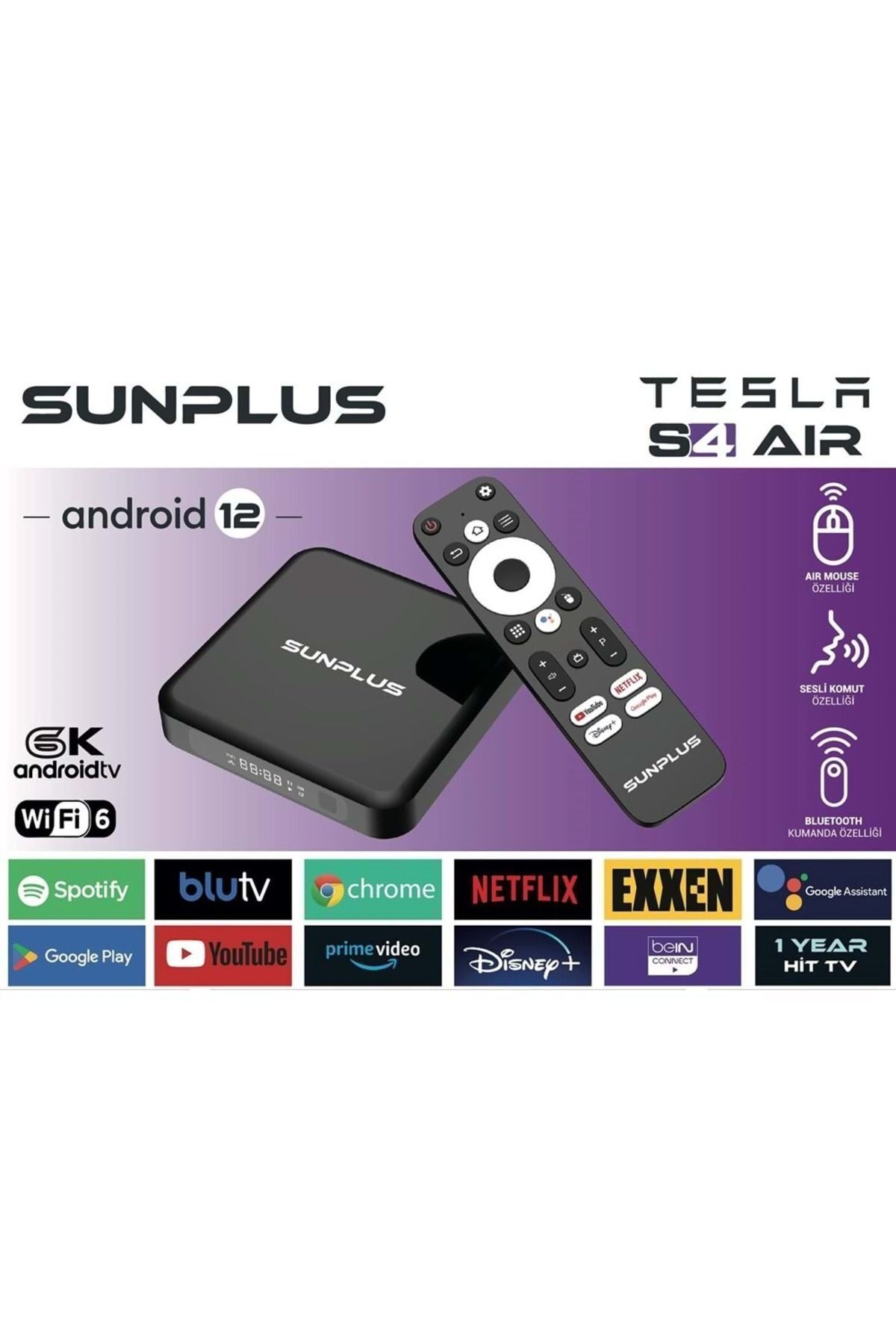 Sunplus Tesla S 4 AİR Android Tv Box 4gb Ram -32 gb Hafıza Android 12 Tvbox -4 k 3840*2160 p Wİ-Fİ 6