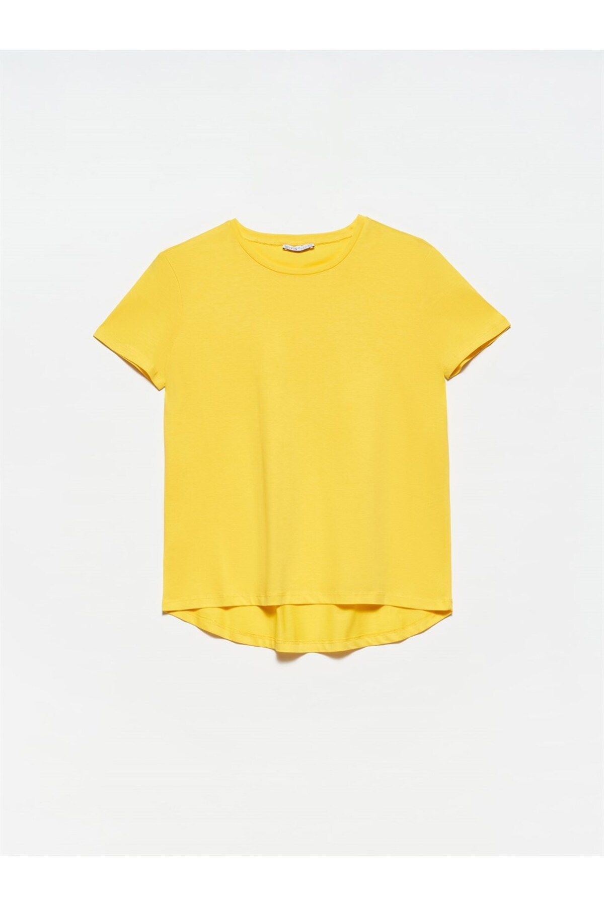 Dilvin 3471 Bisiklet Yaka Basic T-shirt Düz -sarı