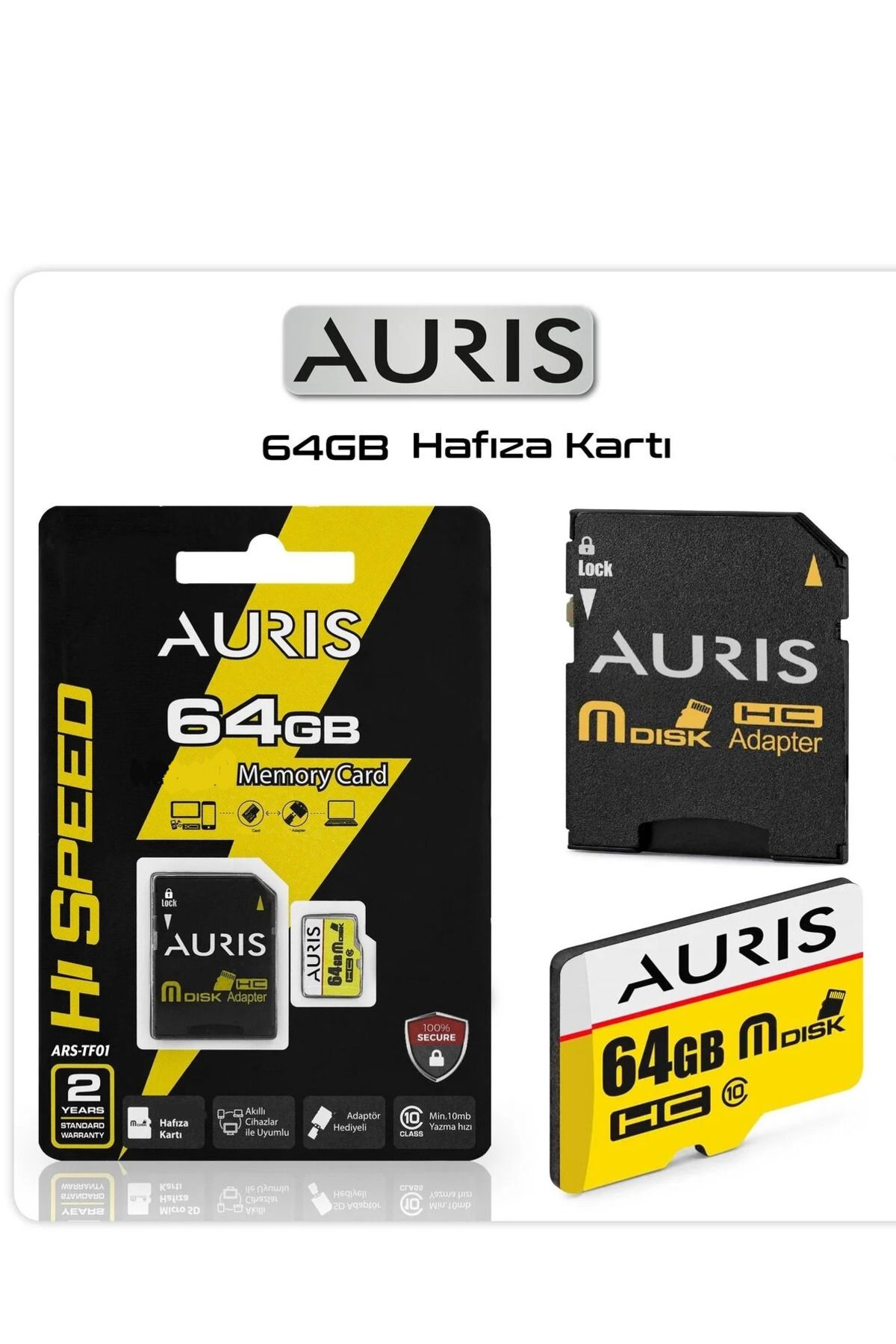 Auris 64 GB HAFIZA KARTI VE ADAPTÖR  TELEFON TABLET & FOTOĞRAF MAKİNASI & AKSİYON KAMERA