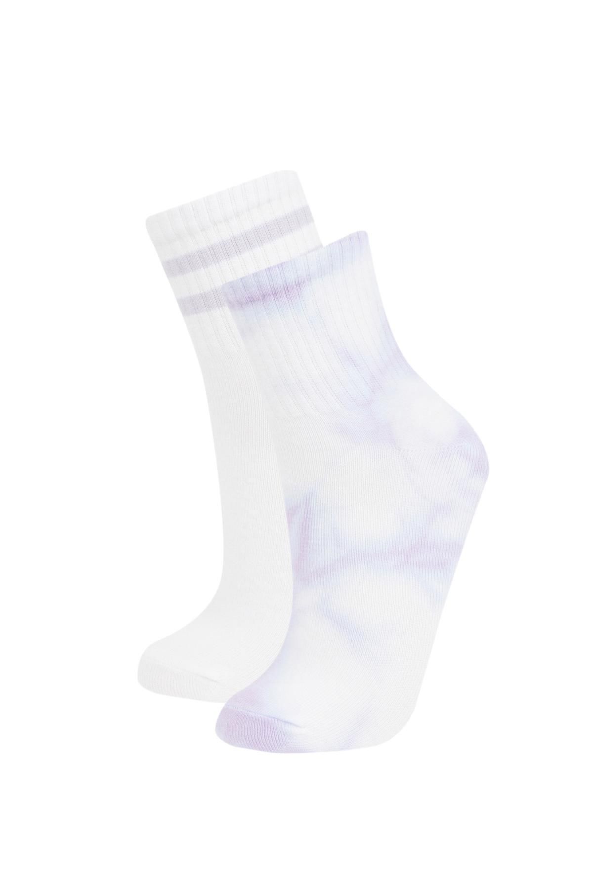 Defacto Kadın Batik Desenli 2'li Pamuklu Soket Çorap C8585axns