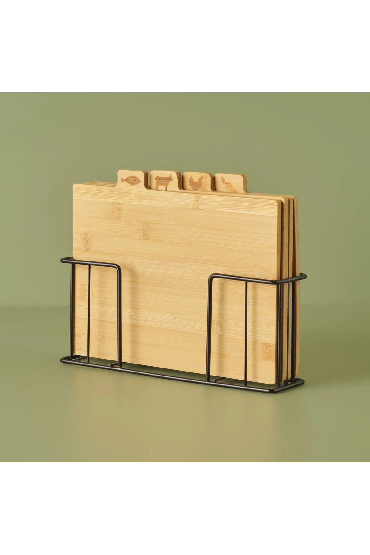 ELZEY HOME Bambu 4'lü Set Metal Ayaklı Bambu Kesme Tahtası