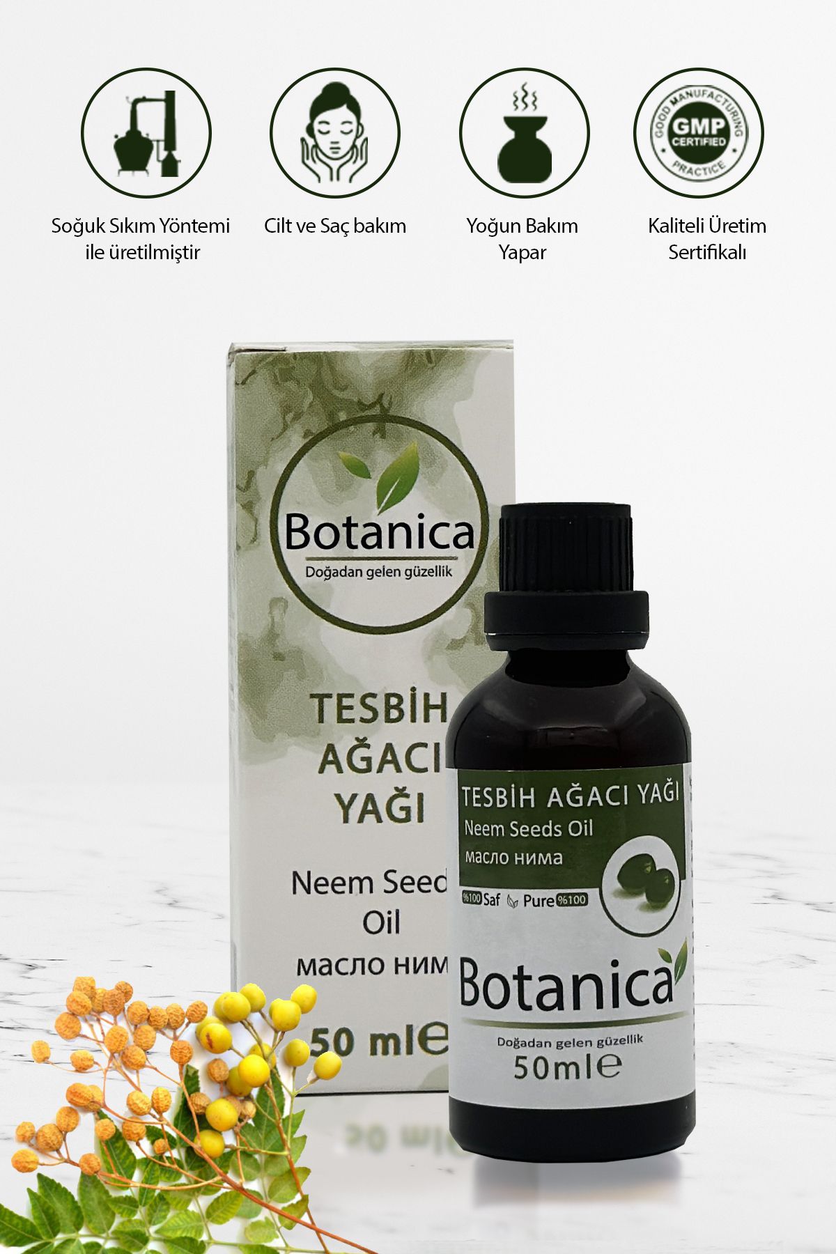 botanica Tesbih Ağacı Yağı (NEEM YAĞI)- Azadirachta Indica ( Orkide Bakımı ) Sabit Yağ 50 ml