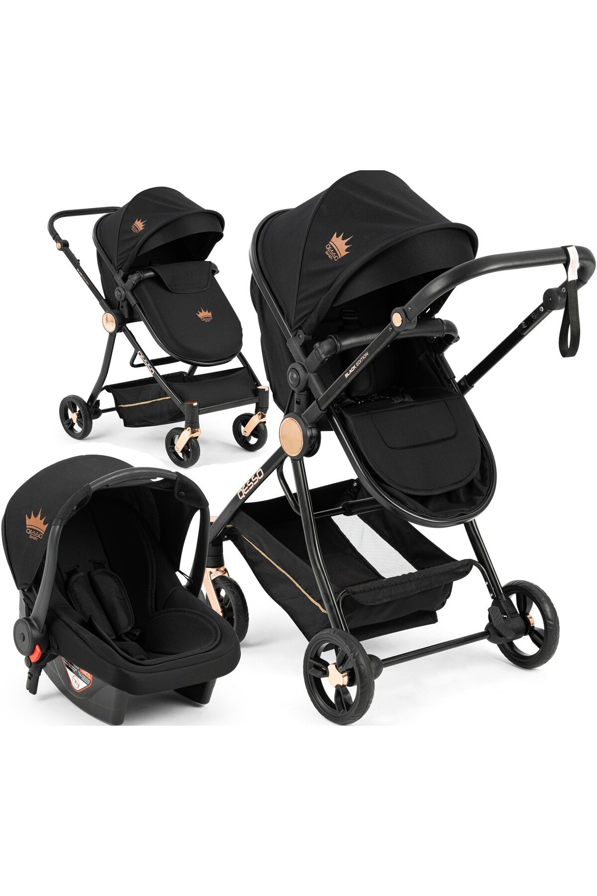 QESSO Baby Black Travel Sistem Bebek Arabası Seyahat Sistem Puset Özel Tasarım