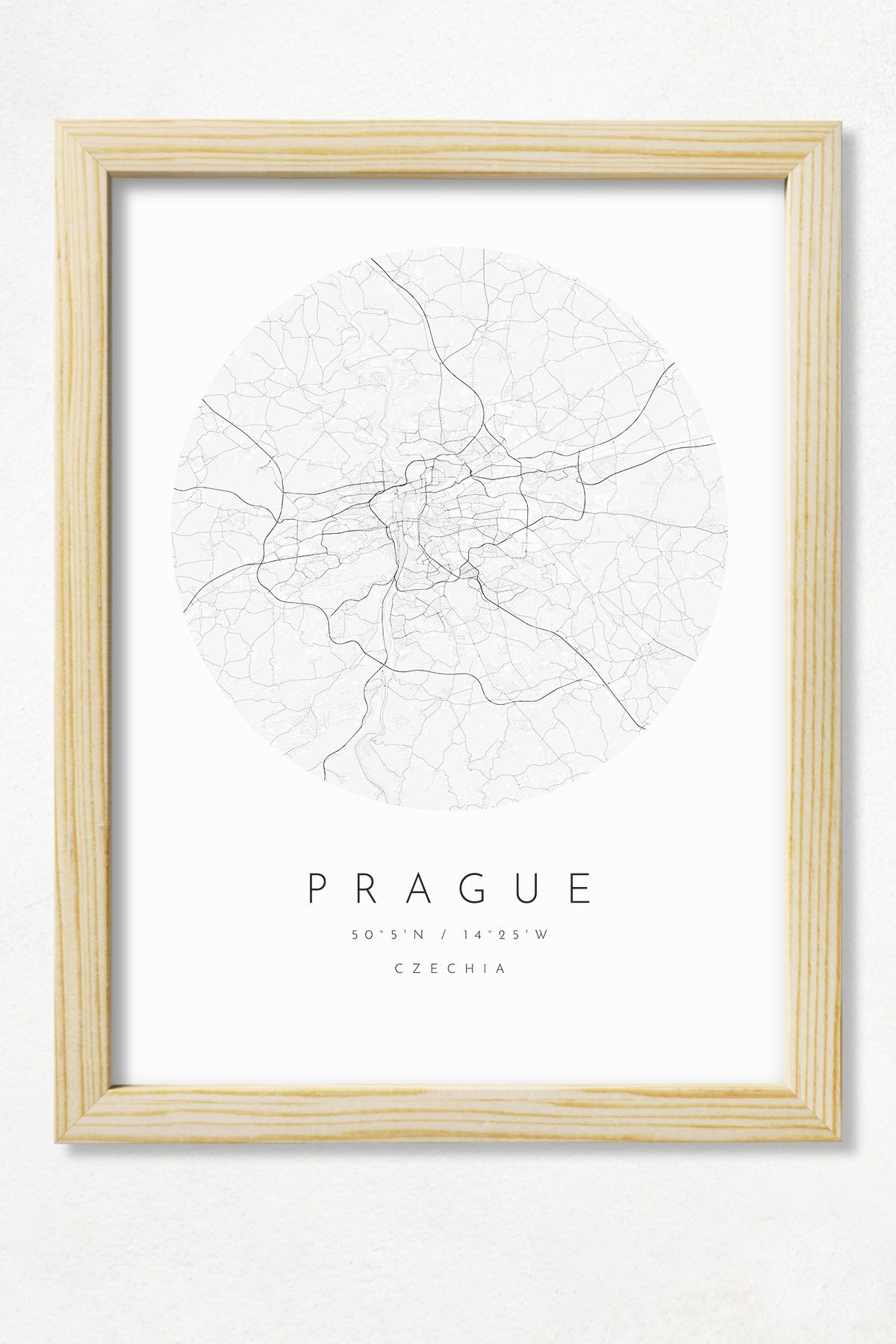 DuoArt Prague Şehir Haritası/dünya Şehirleri/doğal Ahşap Çerçeveli Poster/çerçeve Rengi:naturel