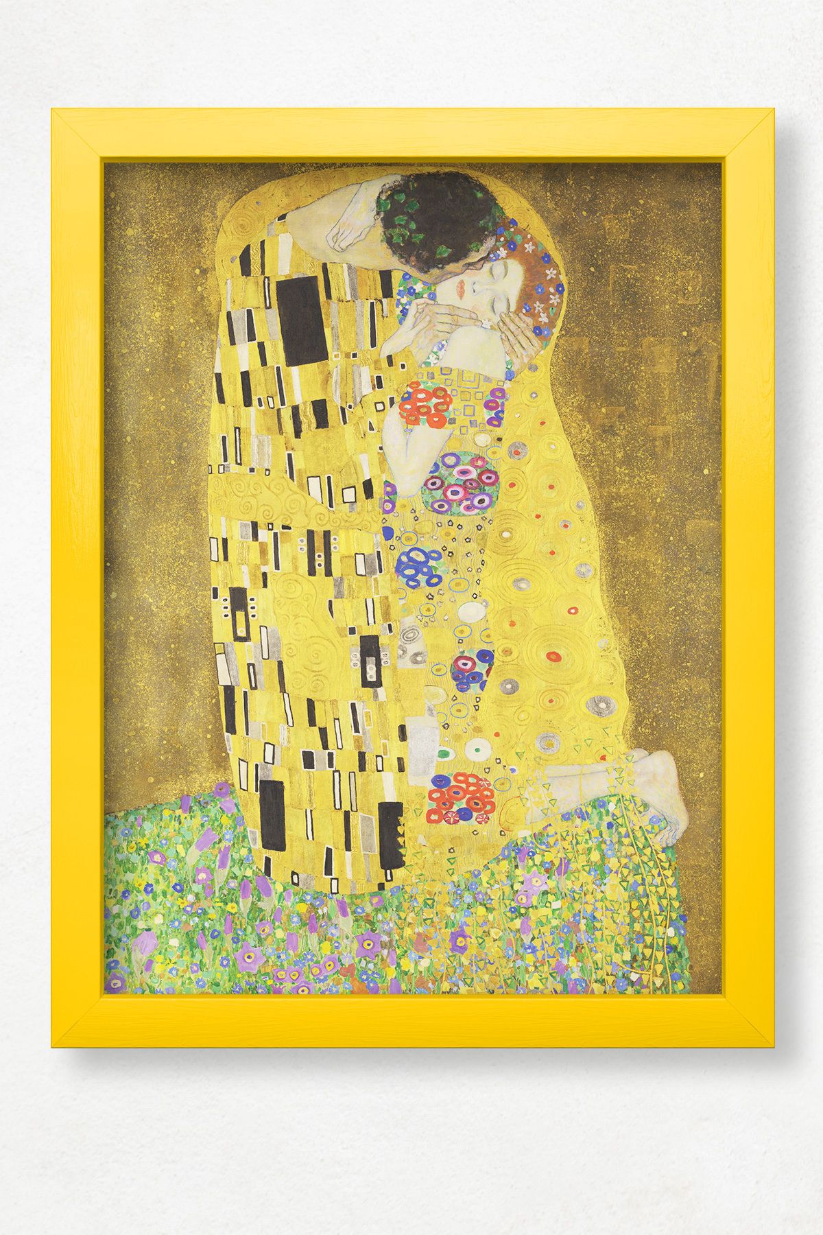 DuoArt Gustav Klimt - The Kiss/Ünlü Eserler/Doğal Ahşap Çerçeveli Poster/Çerçeve Rengi:Zen Sarı