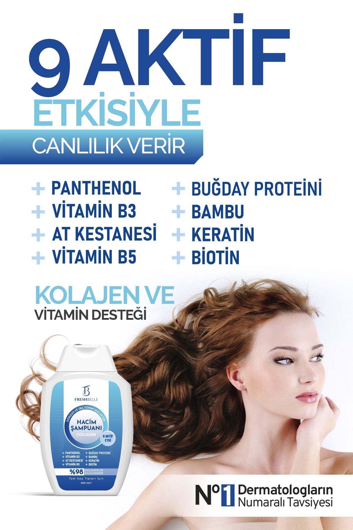 FreshBelle Kolajen Ve Keratin Saç Dökülmesine Karşı Hızlı Sac Uzatan Dolgunlaştırıcı Onarıcı Besleyici Şampuan