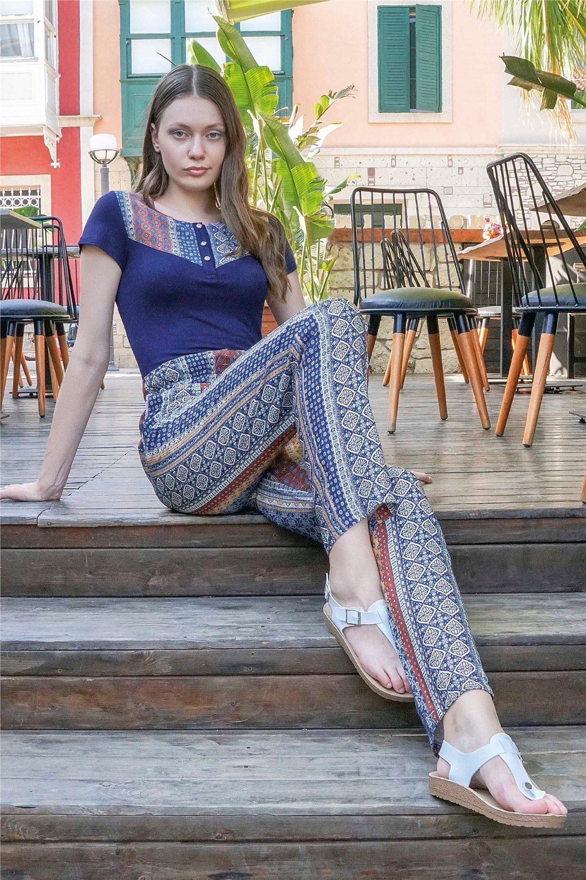 Jiber Kadın Lacivert Düğmeli Pijama Takımı 10057