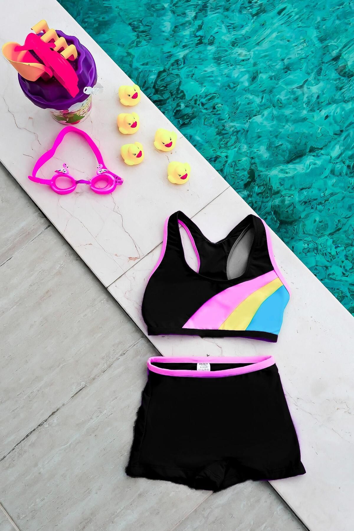 Eke Tekstil Siyah Renk Kız Çocuk Yüzücü Alt-üst Takım Mayo