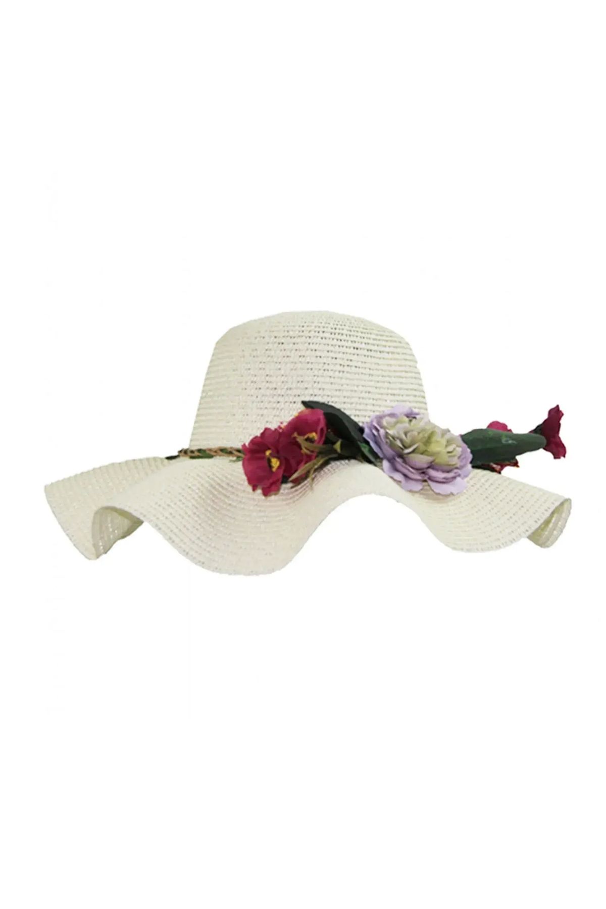 Bay Şapkacı Kadın Çiçekli Hasır Şapka 3870