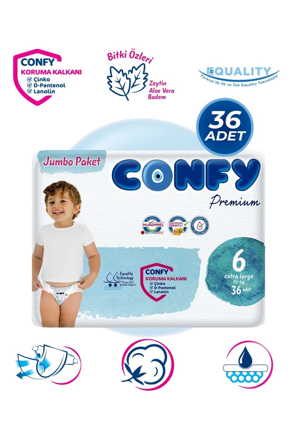 Confy Premium 6 Numara Bebek Bezi Extralarge +15 Kg 36 Adet