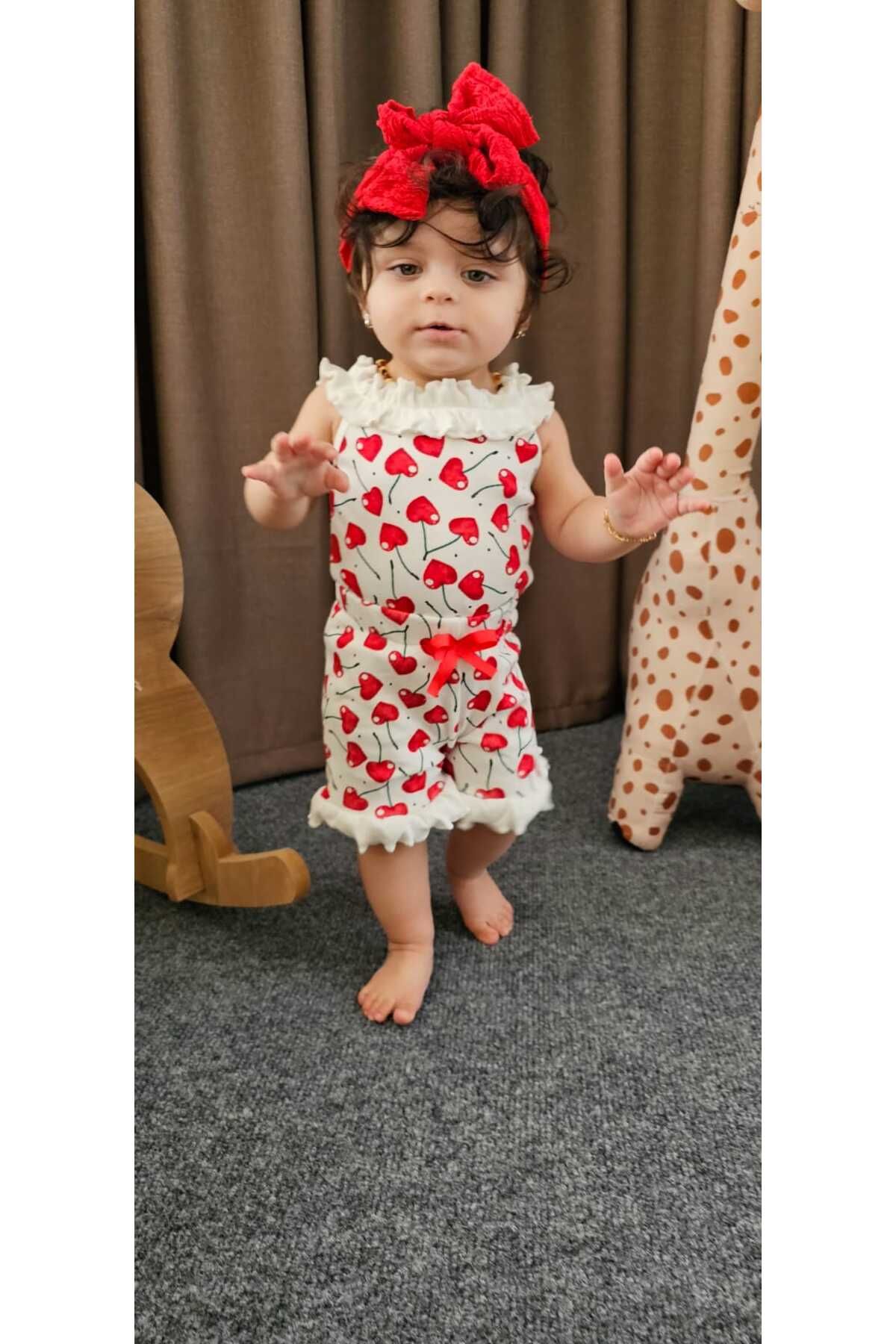 Alya bebek zıbın şort takım çorap bandana set