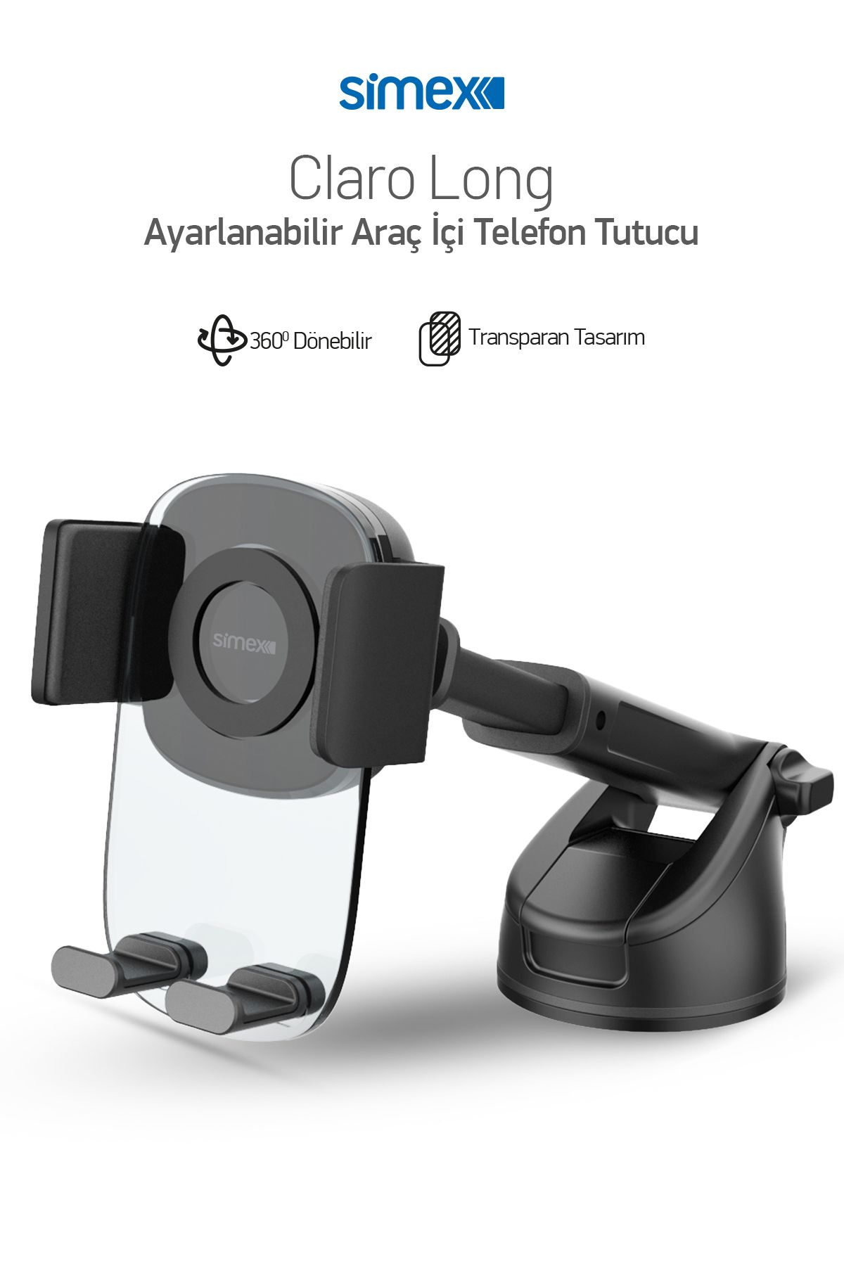 Simex Araç Içi Cam Ve Göğüs Için Nano Cam Gövdeli Sıkıştırmalı Telefon Tutucu Claro Long