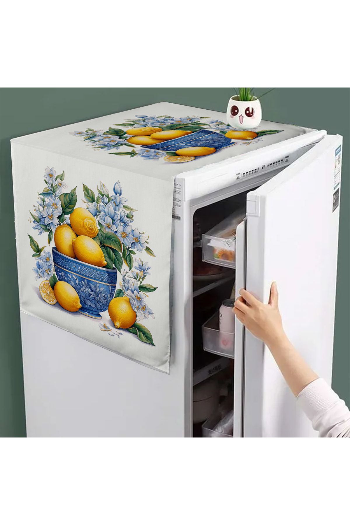 Else Dekor Vintage Limonlar Desenli Dekoratif Difiriz ve Buzdolabı Örtüsü 60x140cm