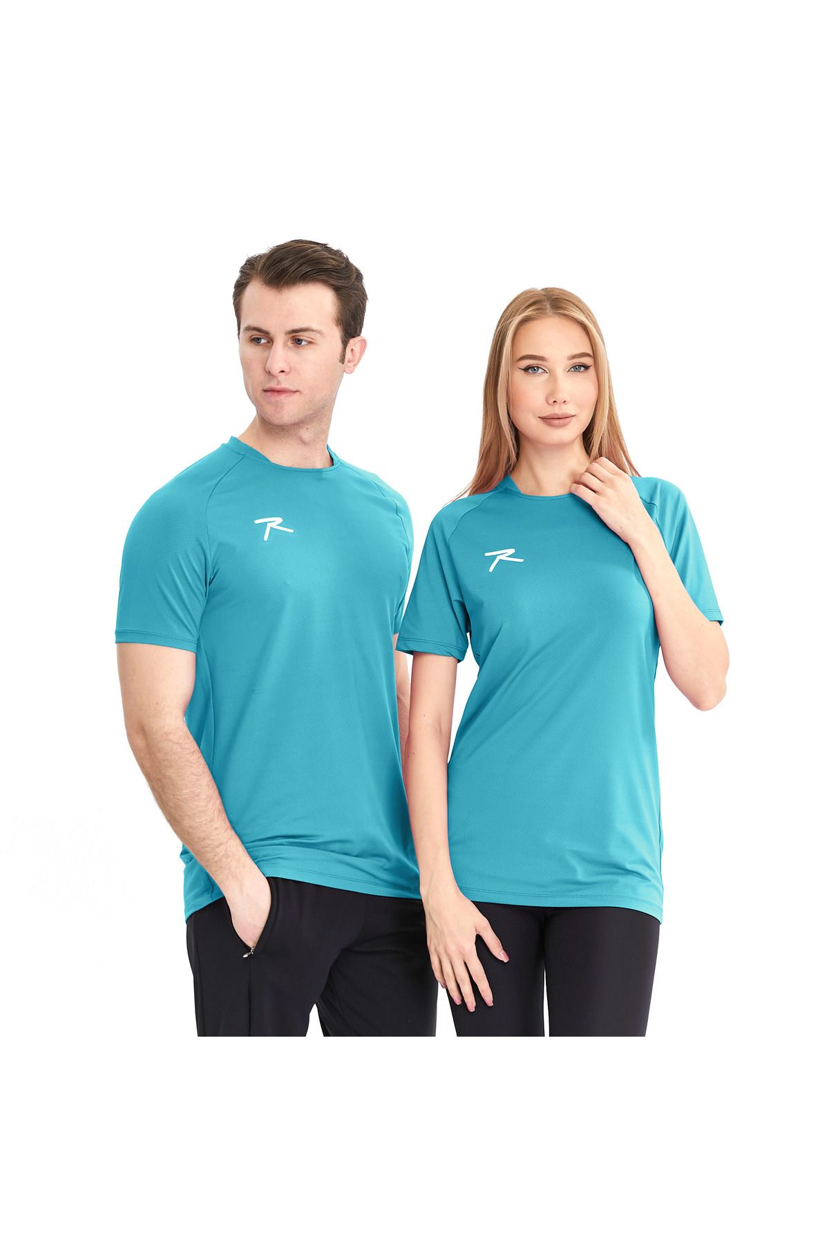 raru Unisex Kısa Kollu Dokulu Teknik Kumaşlı T-shirt Valde Turkuaz