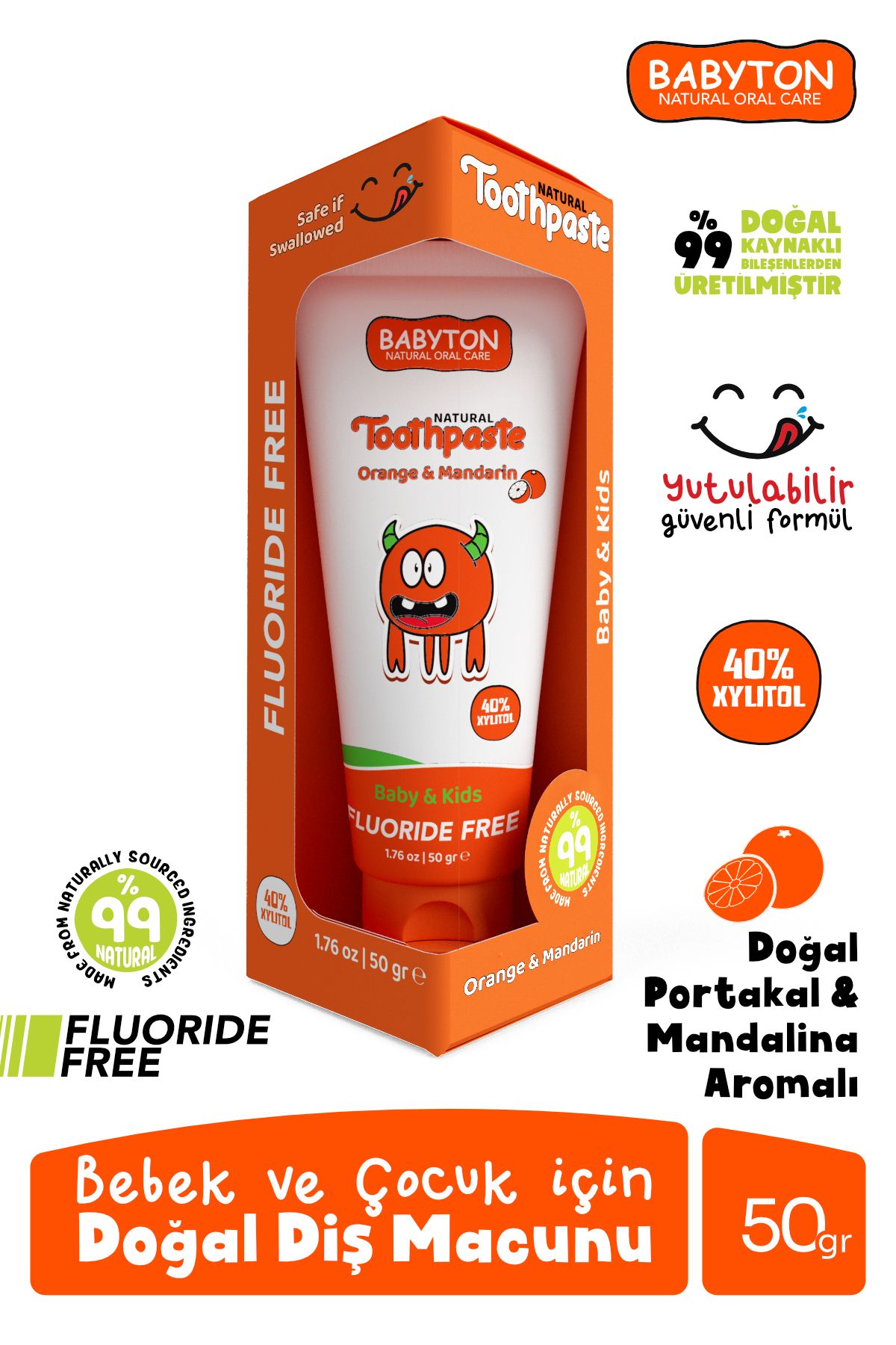 BABYTON Organik Doğal Portakal & Mandalina Aromalı Diş Macunu