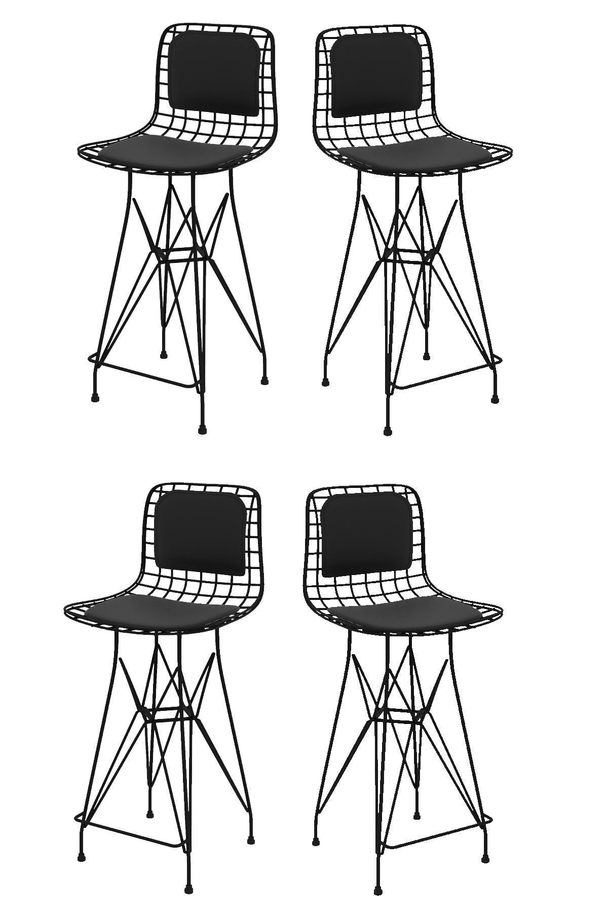 Kenzlife Tel Bar Sandalyesi 4 lü Mağrur Syhsyh Sırt Minderli 65 cm Oturma Yüksekliği