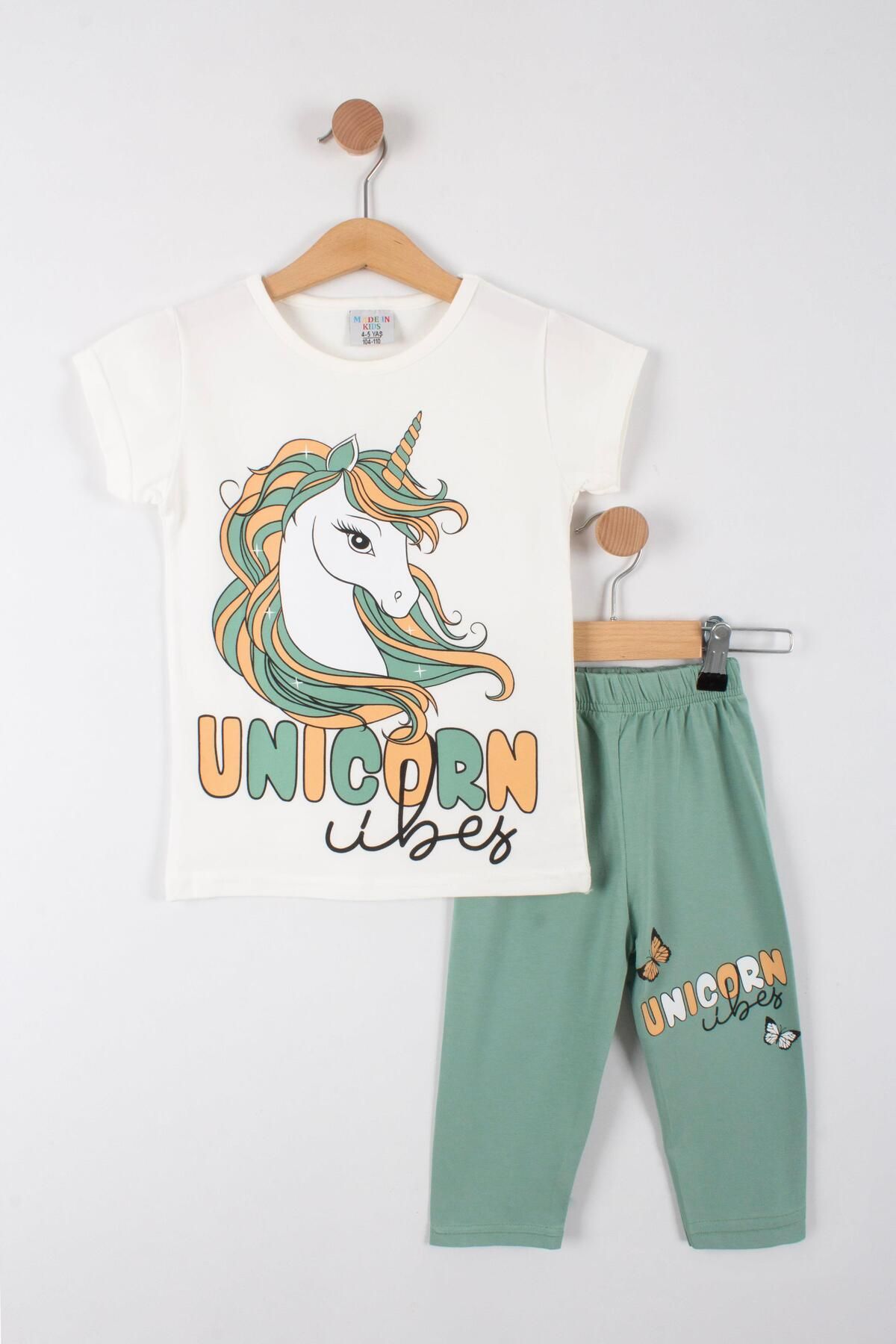 TRENDİMİZBİR Unicorn Detaylı Yazlık Kız Çocuk Taytlı Alt Üst Takım