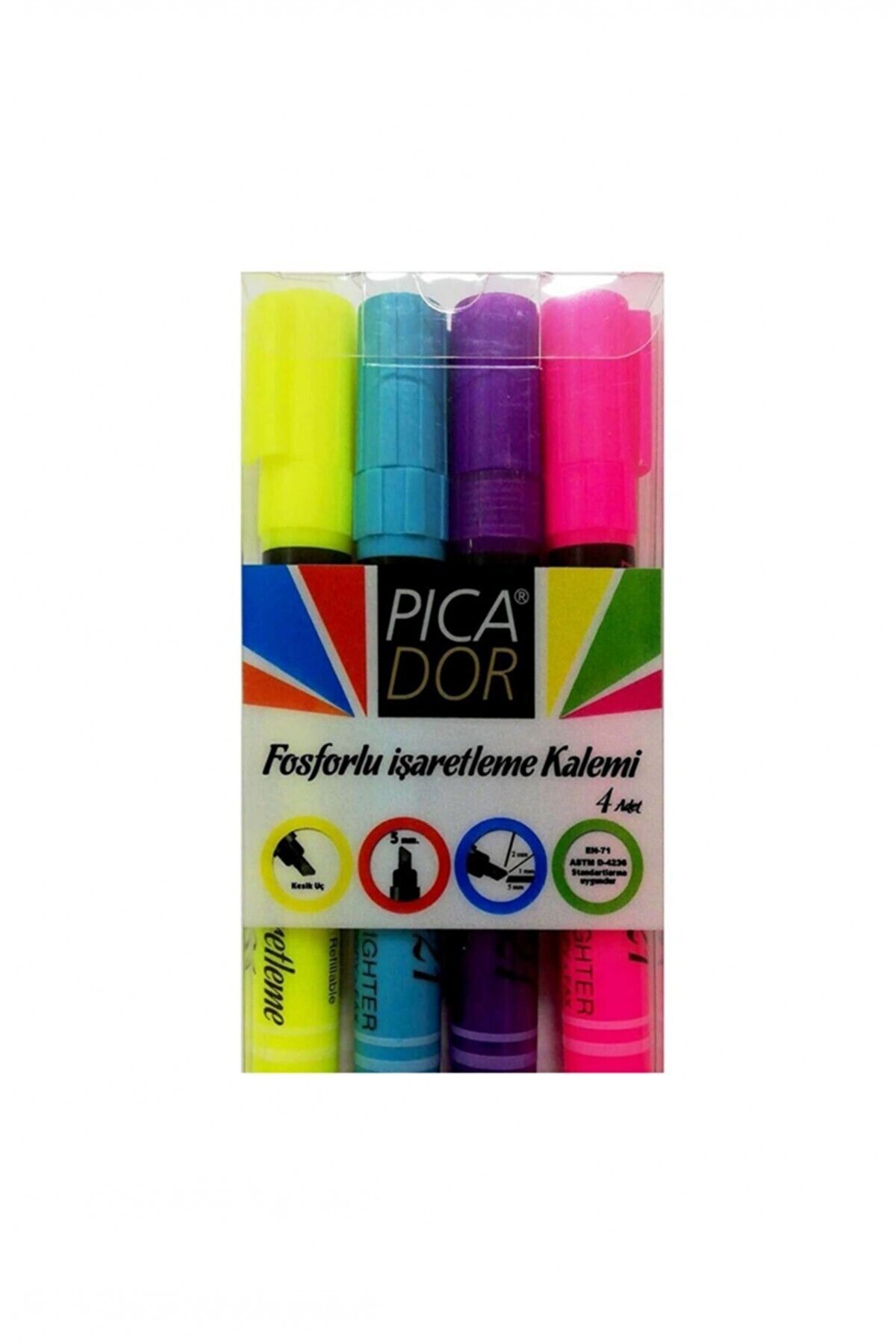 Picador Sedko Fosforlu Kalem Karışık Renk 4'lü Set