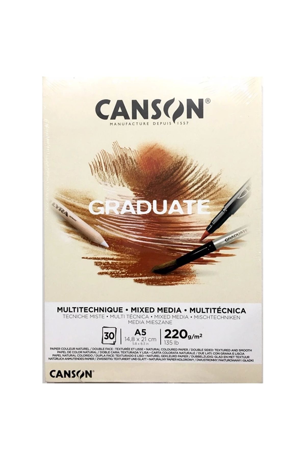 Canson A5 Graduate Mix Media Naturel Resim Defteri 220gr. 30 Yp.