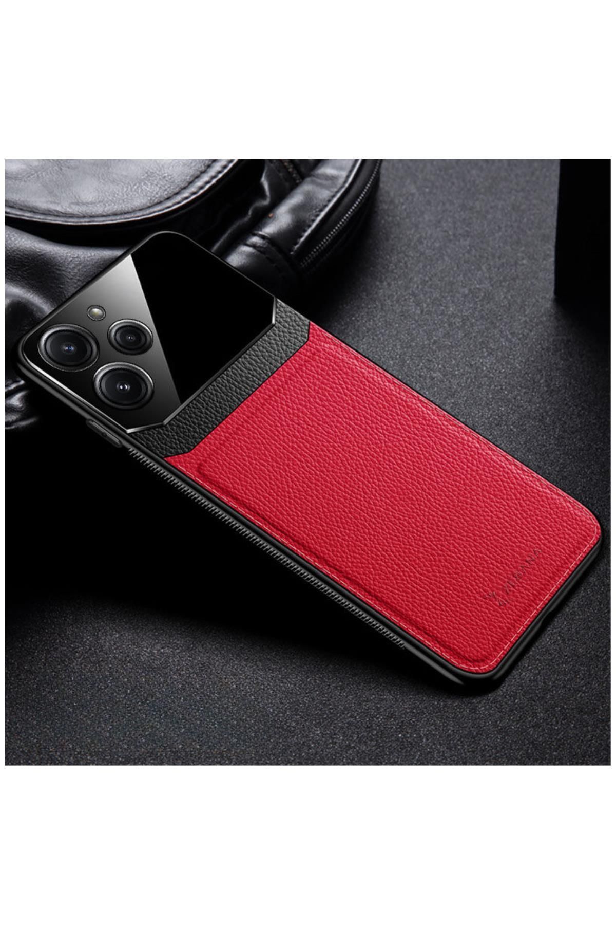 Zebana Xiaomi Redmi 12 Uyumlu Kılıf Zebana Lens Deri Kılıf Kırmızı