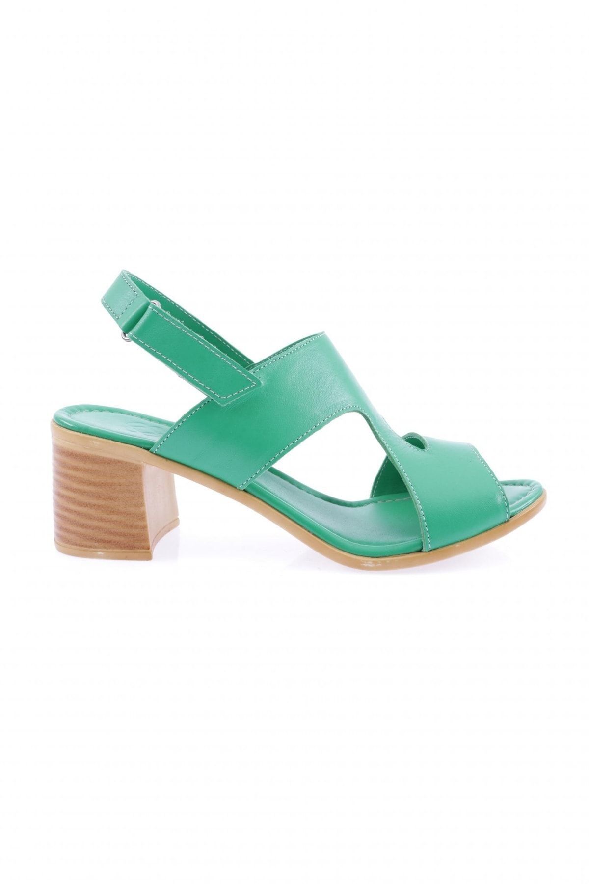 Dgn 2155 Kadın Cirtli Topuklu Sandalet Hakiki Deri Çimen Yeşili