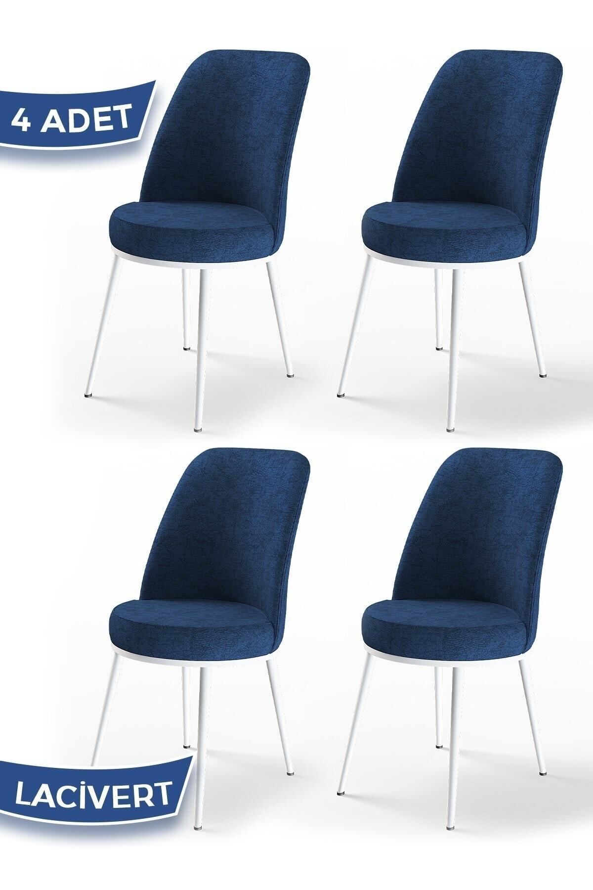 Canisa Concept Dexa Serisi, Üst Kalite Yemek Odası Sandalyesi, Metal Beyaz Iskeletli, 4 Adet Lacivert