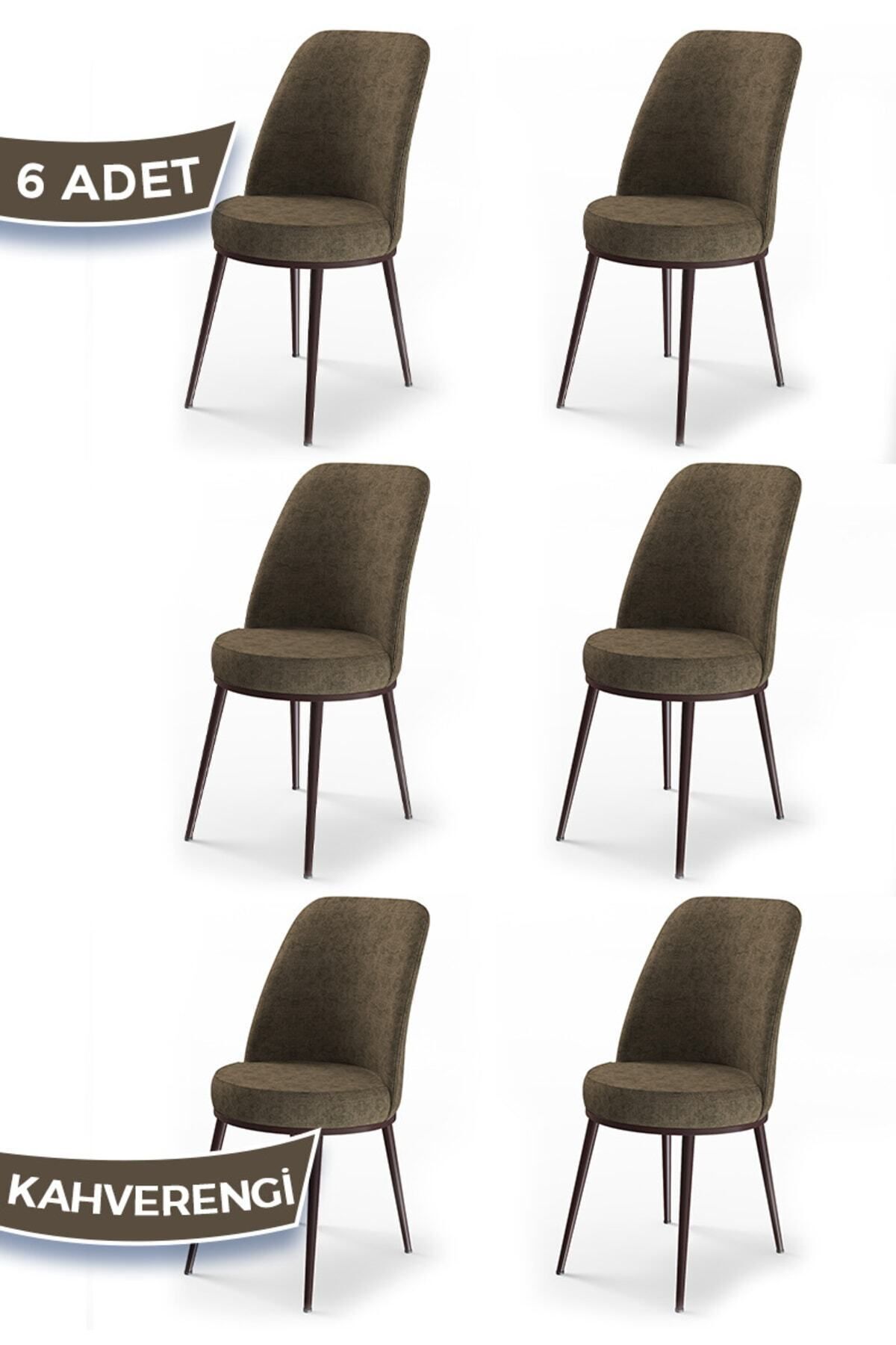 Canisa Concept Dexa Serisi Kahverengi Renk 6 Adet Sandalye, Renk Kahverengi, Ayaklar Kahverengi