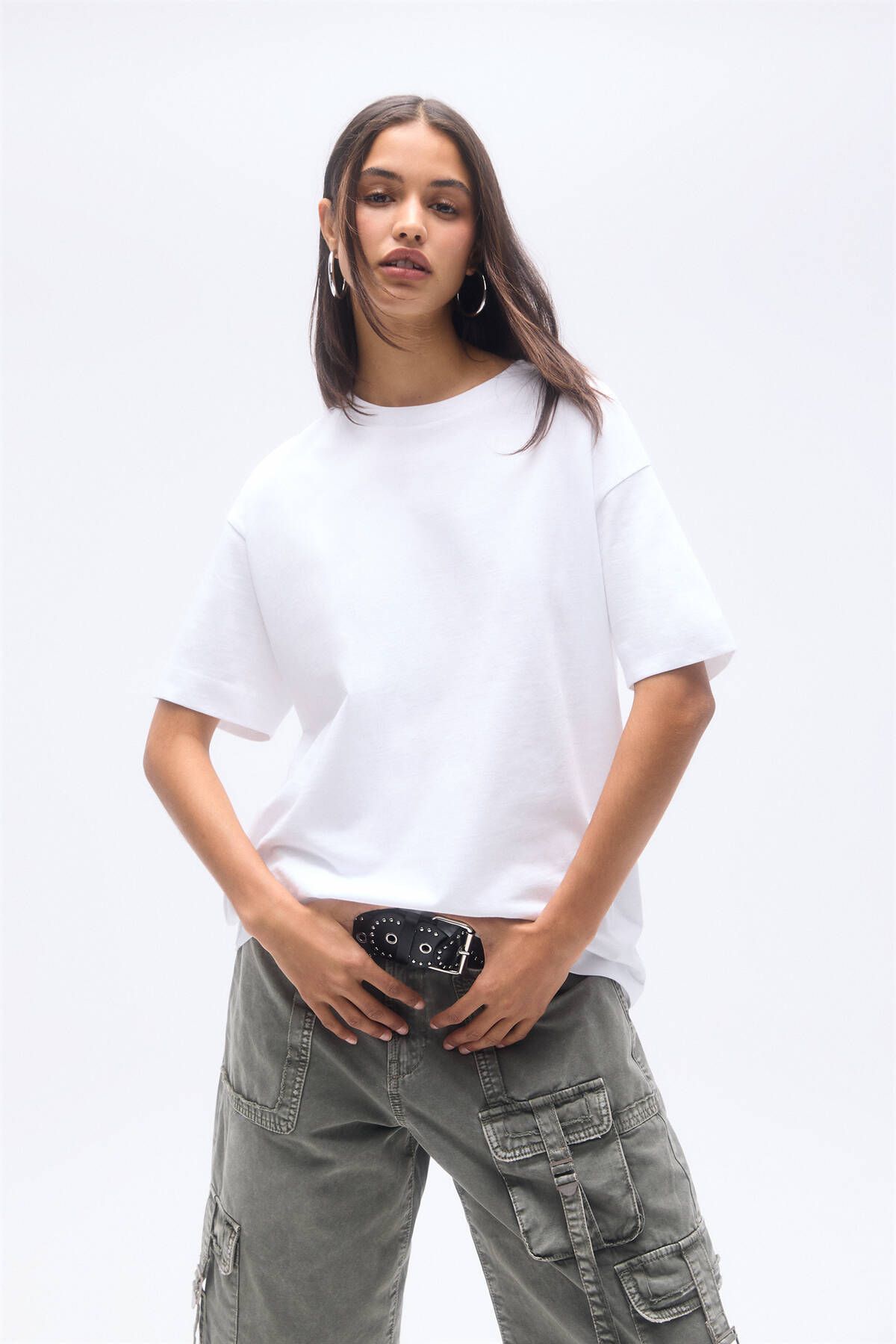 Pull & Bear Basic kısa kollu oversize t-shirt