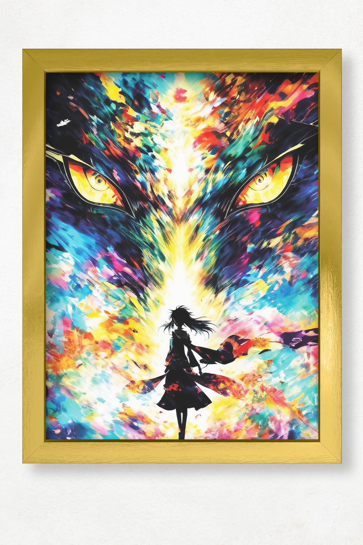 DuoArt Soyut Fantastik Anime Poster/Doğal Ahşap Çerçeveli Poster/Çerçeve Rengi:Altın