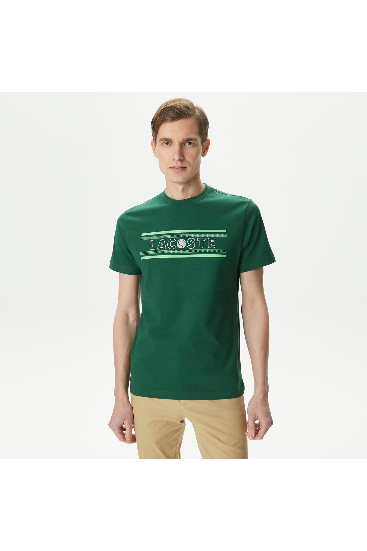 Lacoste Erkek Regular Fit Bisiklet Yaka Baskılı Yeşil T-shirt