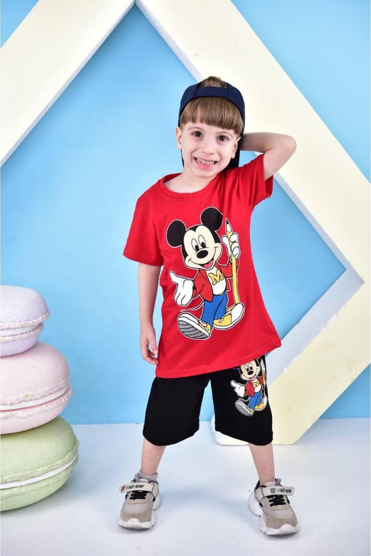 TRENDİMİZBİR Erkek Çocuk Mickey Mouse Baskılı Şortlu Alt Üst Takım
