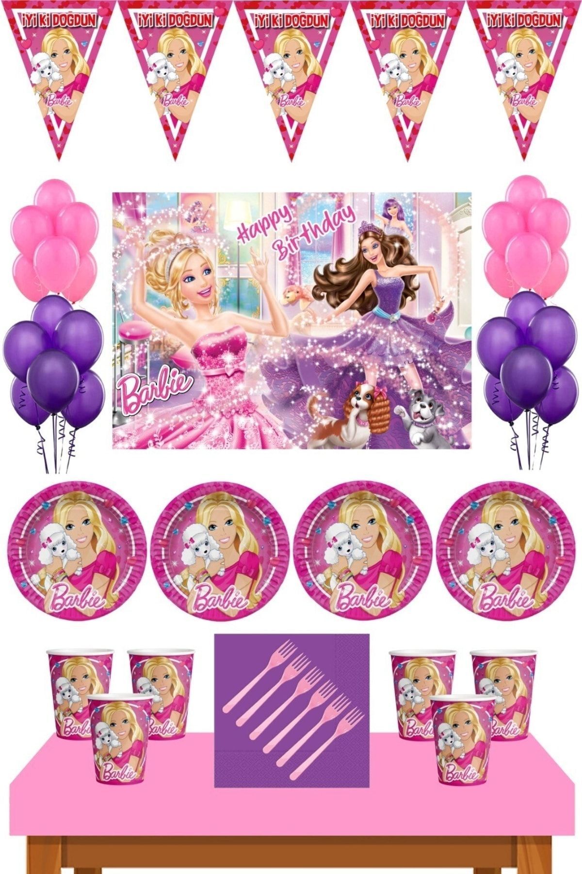 kullanatparti Barbie Parti Malzemeleri 16 Kişilik Afişli Barbie Doğum Günü Konsepti