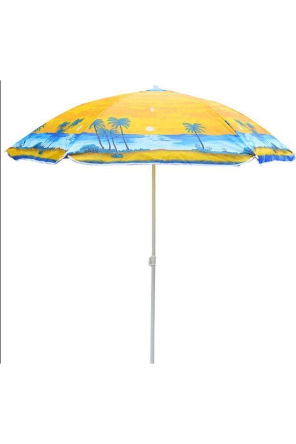 Genel Markalar Plaj Şemsiyesi Bahçe Teras Piknik Şemsiyesi 160cm Sarı Palmiye Desen