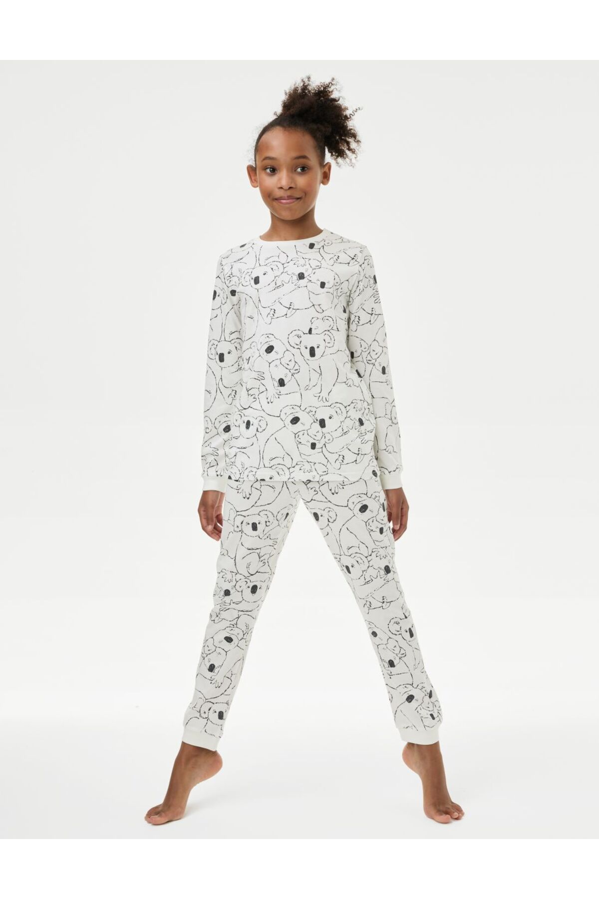Marks & Spencer Saf Pamuklu Uzun Kollu Desenli Pijama Takımı (7-14 Yaş)