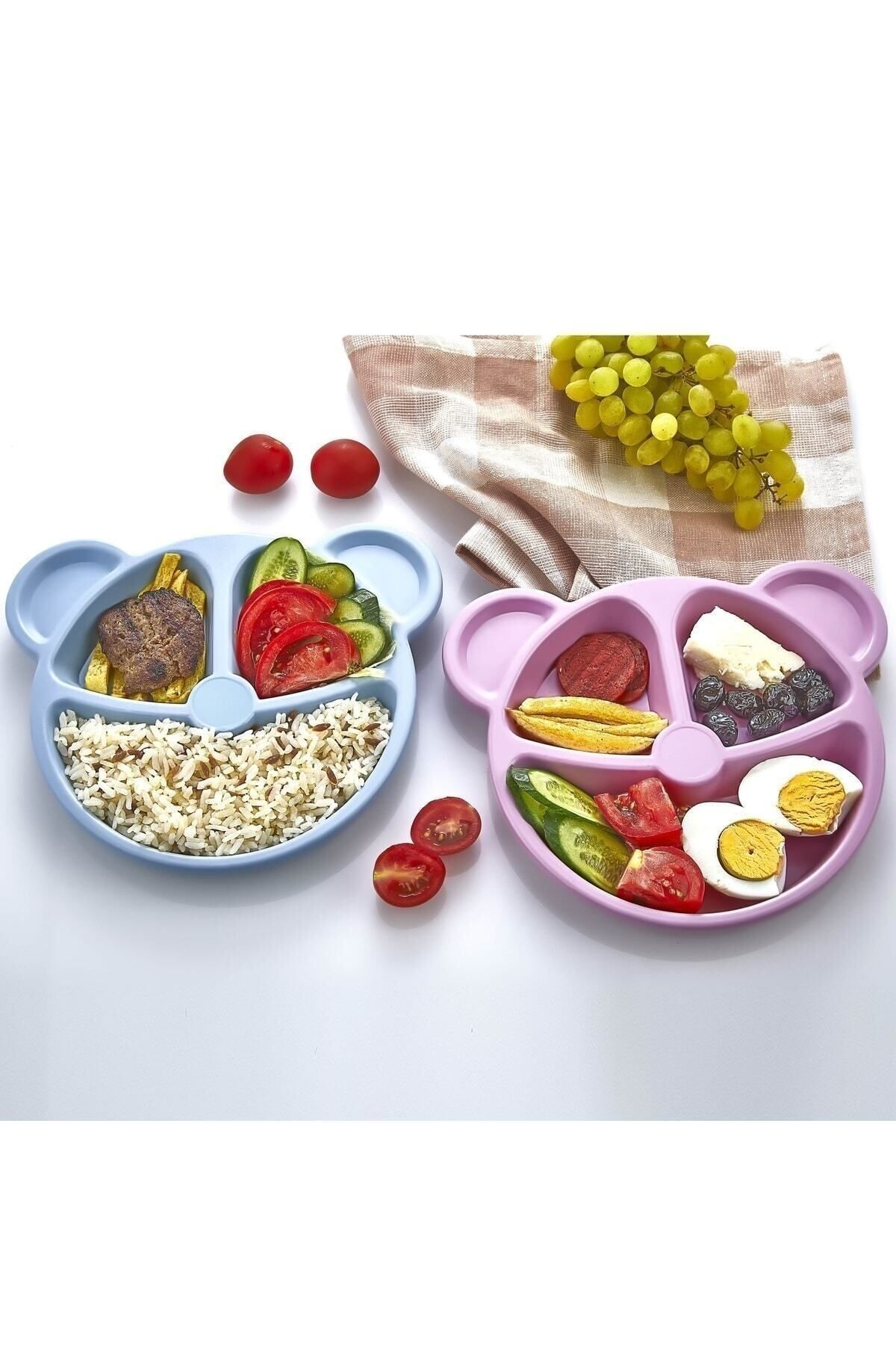 Genel Markalar Mavi Ayıcık Şekilli Mama Ve Yemek Tabağı, 3 Bölmeli, Eğlenceli Çocuk Bebek Kahvaltı Ve Yemek Tabağı