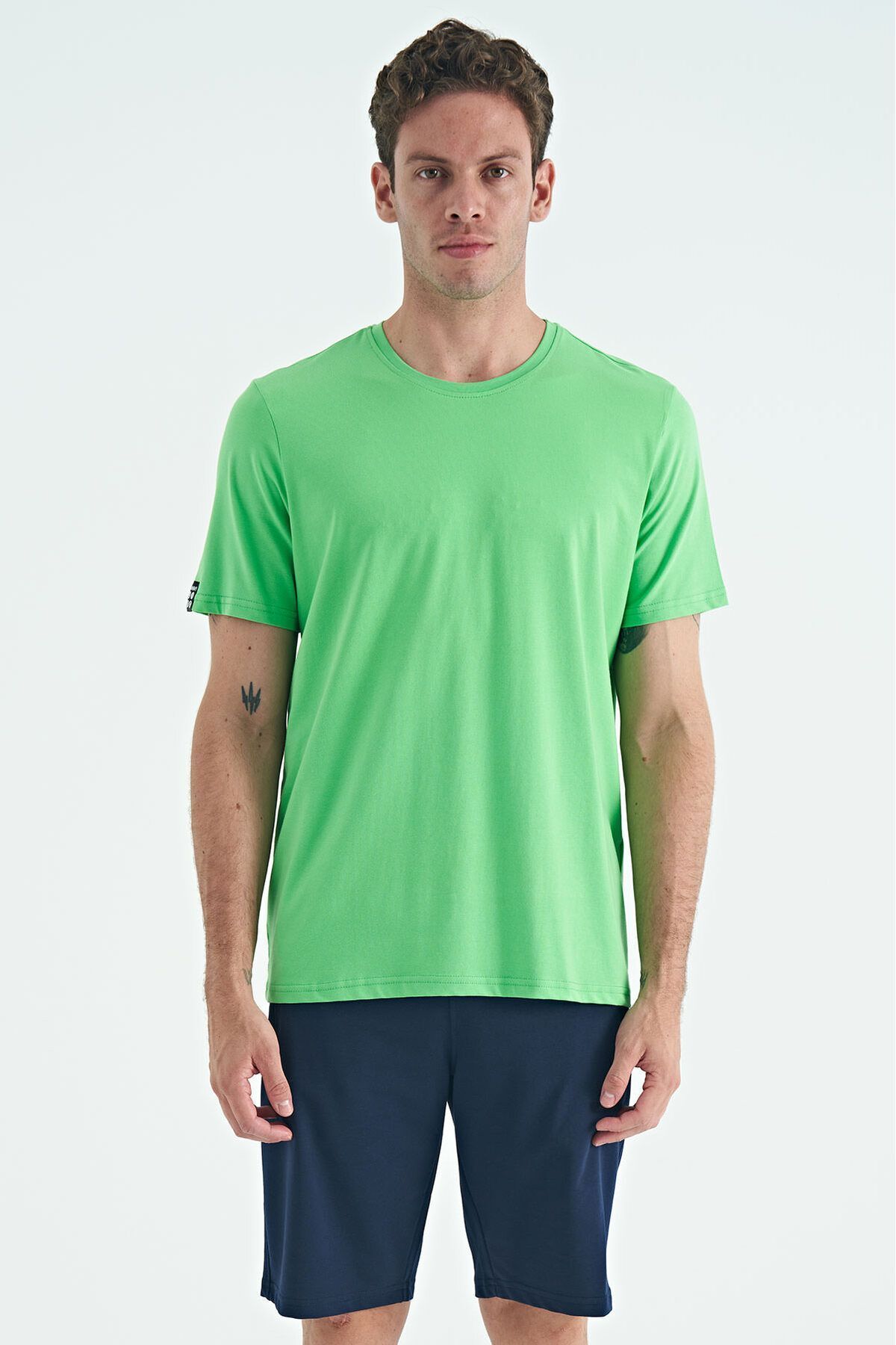TOMMY LIFE Neon Yeşil Basic Kısa Kol Standart Kalıp O Yaka Erkek T-shirt - 87911