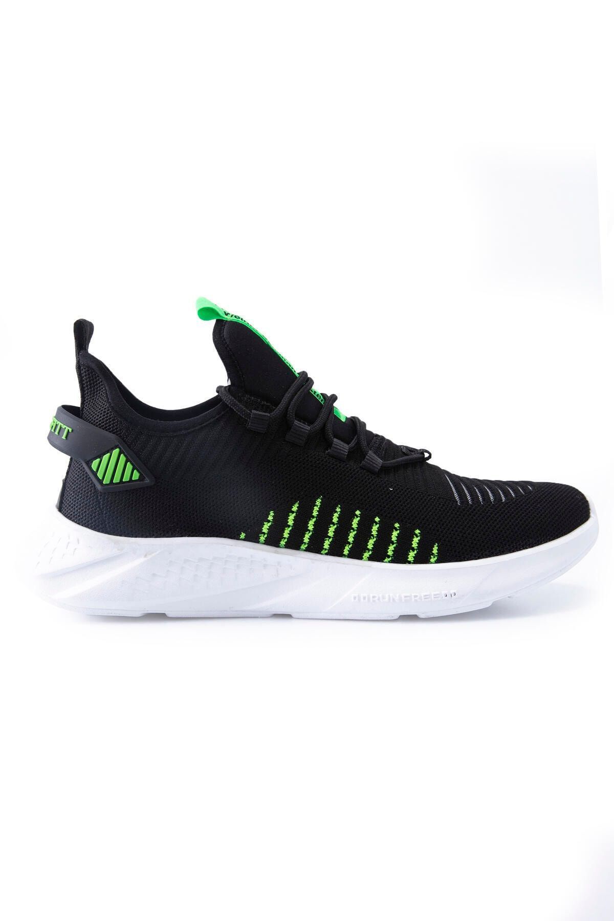 TOMMY LIFE Siyah - Yeşil Lastik Bağcıklı Çizgi Detaylı Yüksek Taban Erkek Spor Ayakkabı - 89067