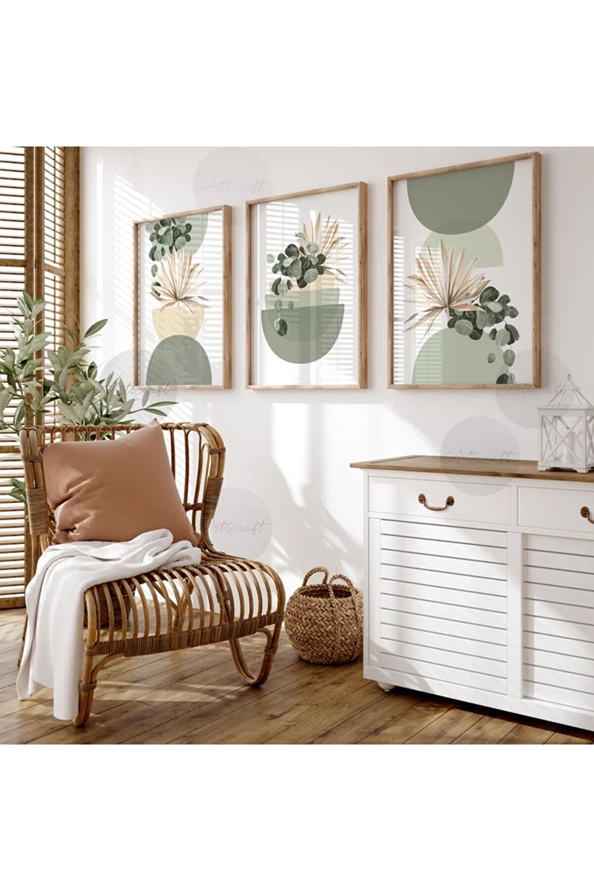 Woodhomeworks Ahşap 3'lü Çerçeveli Dekoratif Tablo - Doğal ve Modern İç Mekan Dekorasyonu