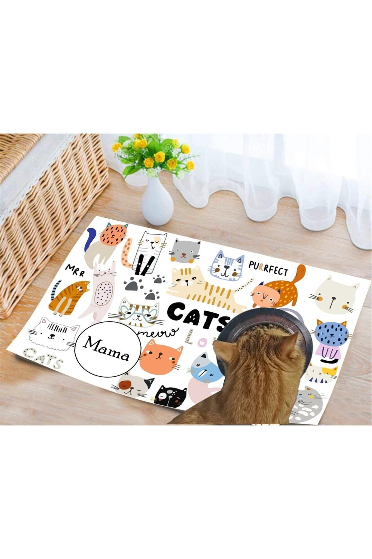 eco concept Kedi Mama Önü Paspası, Kedi Tuvalet Önü Paspası, Kedi Desenli Paspas