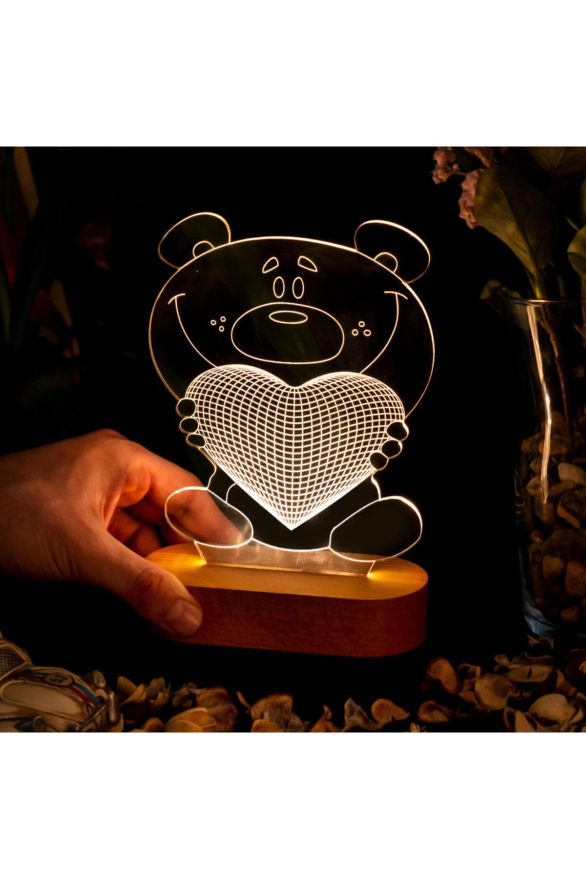 Hediyesepeti Kalp Tutan Sevimli Ayıcık Tasarımlı 3 Boyutlu Led Lamba - 3d led Gece Lambası - Hediye Masa Lambası