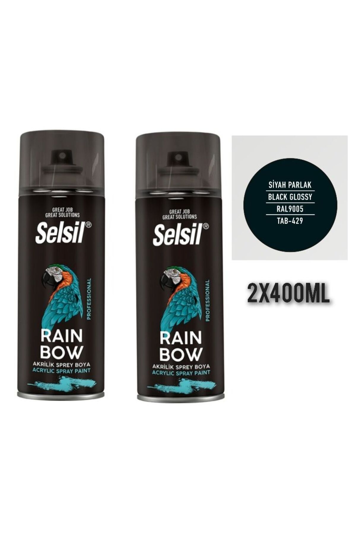 Selsil Rainbow sprey boya parlak siyah 2 x 400ml